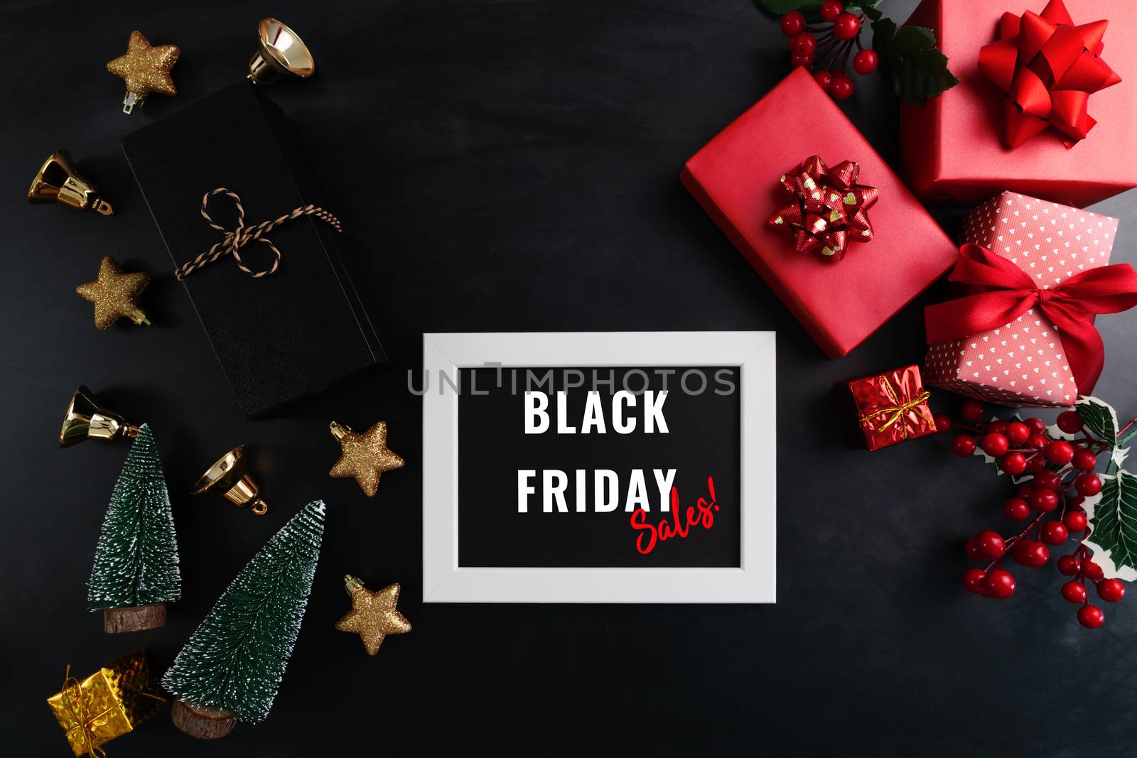 gift box with photo frame for Black Friday Sale concept on black background