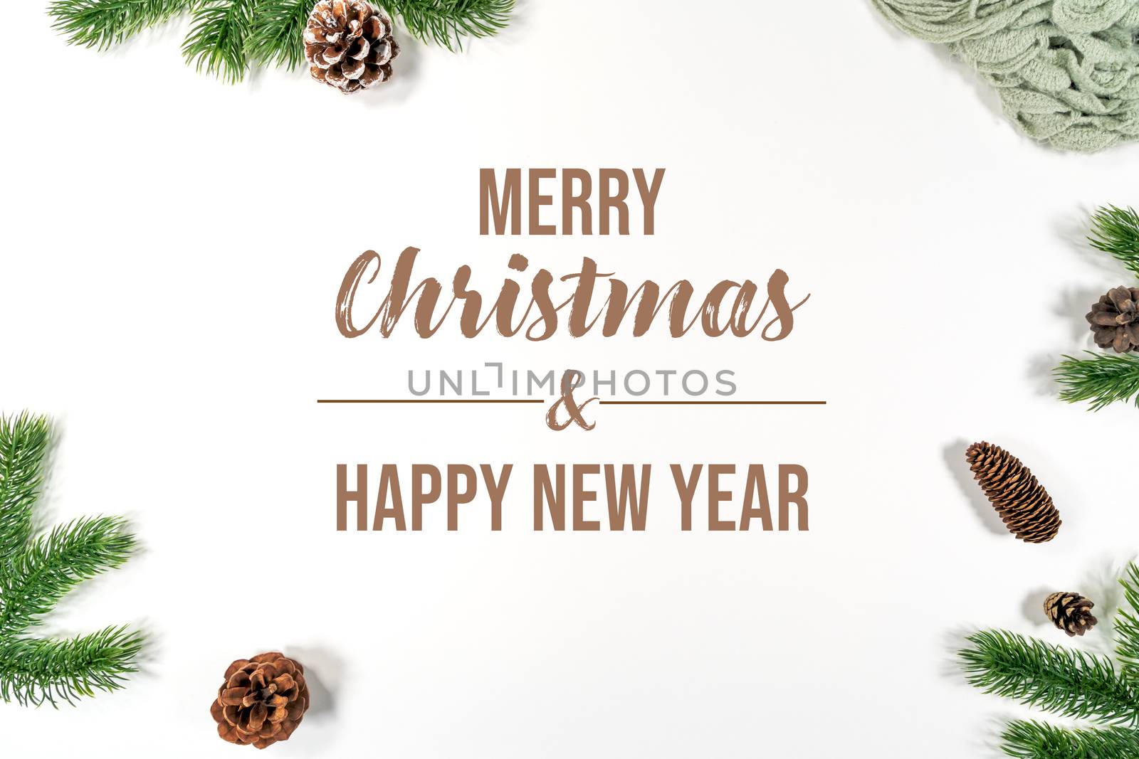 Christmas winter composition. Christmas pine cones, fir branches on white background. Flat lay, top view, copy space