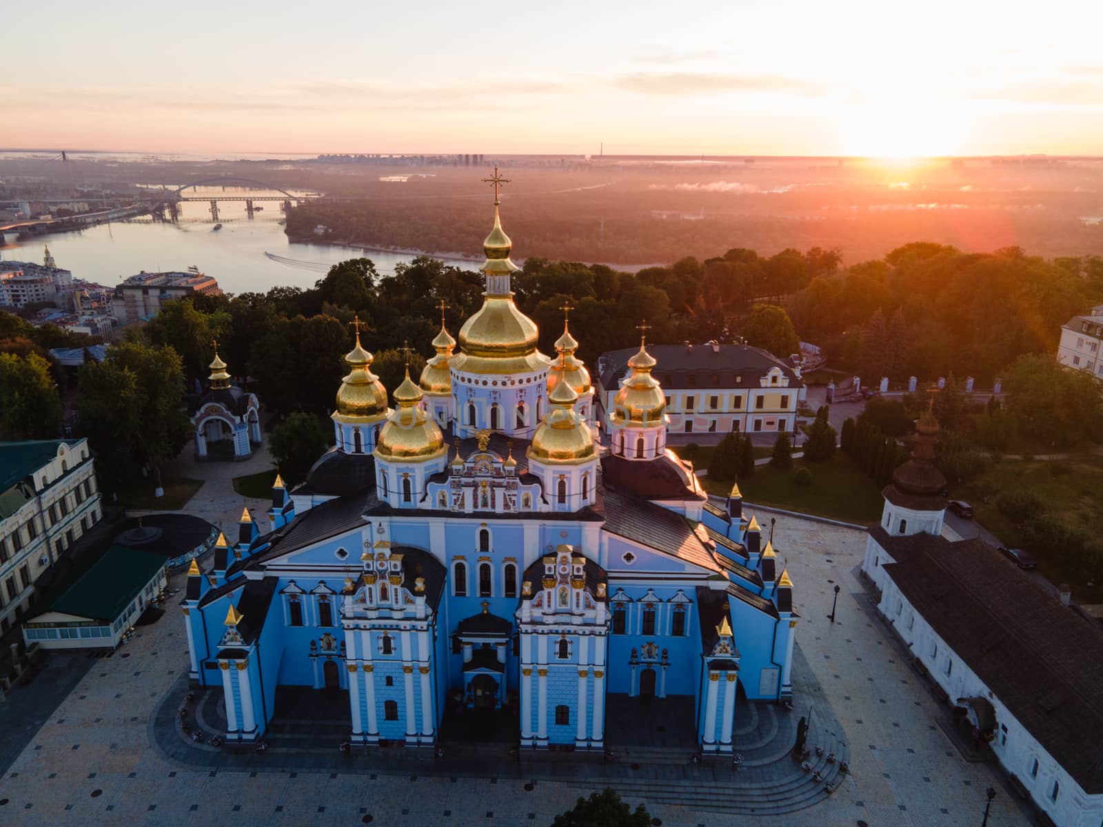 St. Michael's Golden-Domed Monastery in Kyiv, Ukraine. Aerial view.