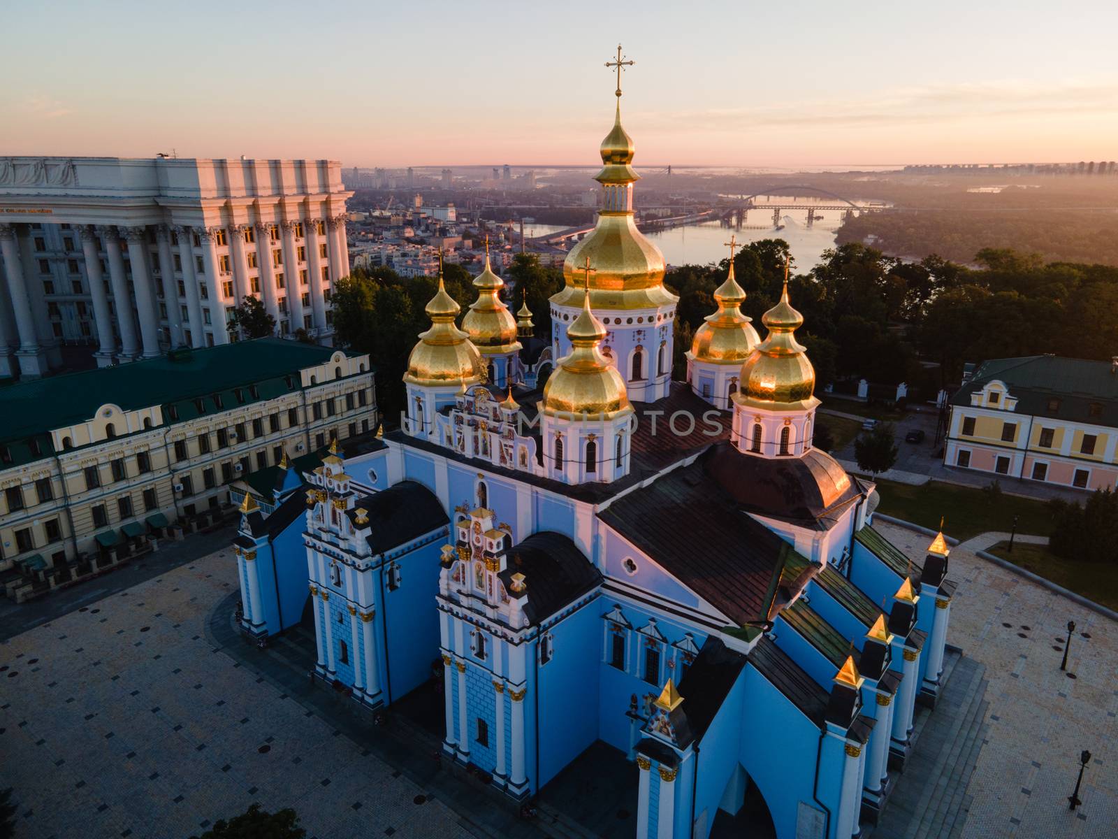 St. Michael's Golden-Domed Monastery in Kyiv, Ukraine. Aerial view.