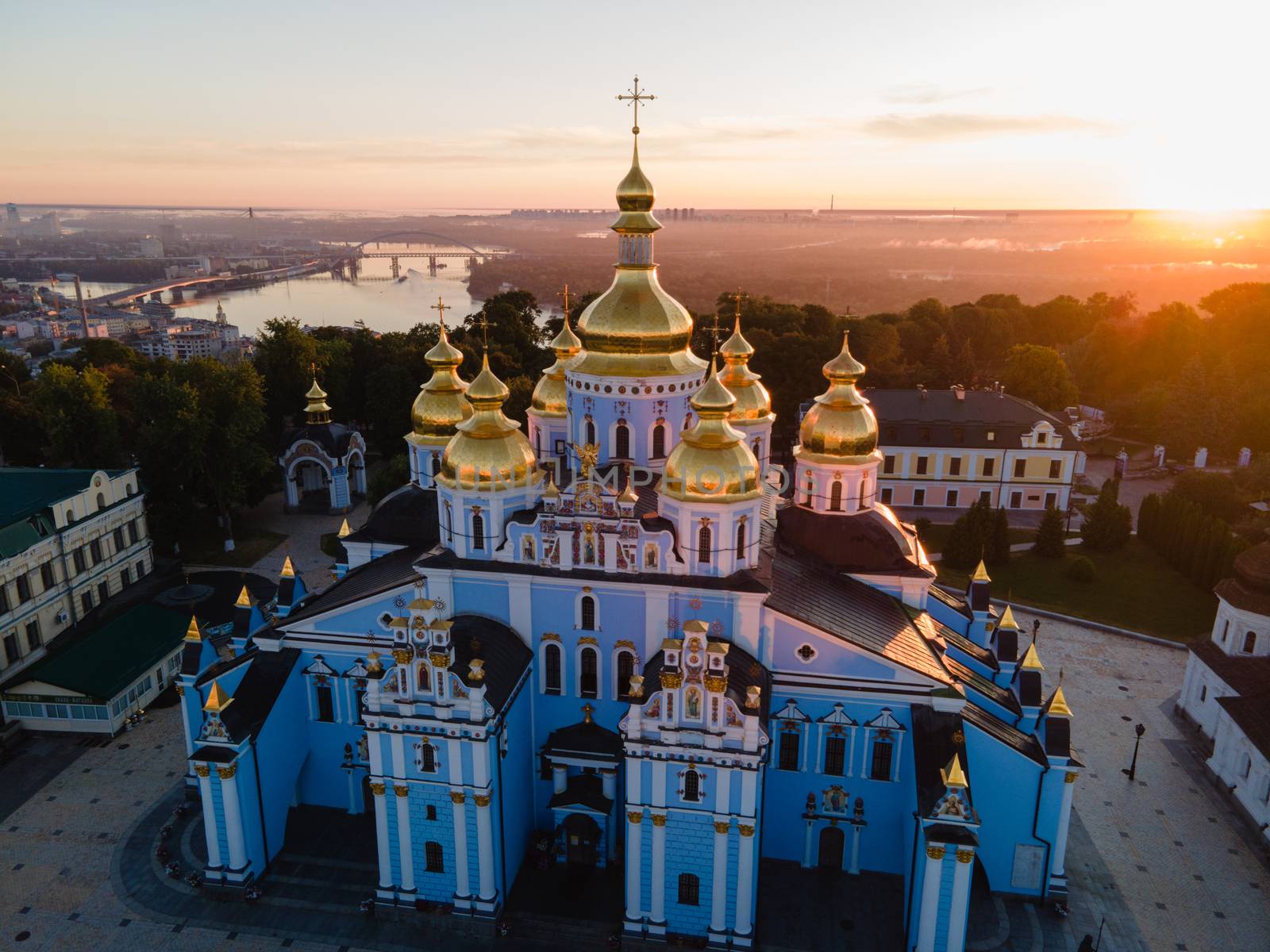 St. Michael's Golden-Domed Monastery in Kyiv, Ukraine. Aerial view.