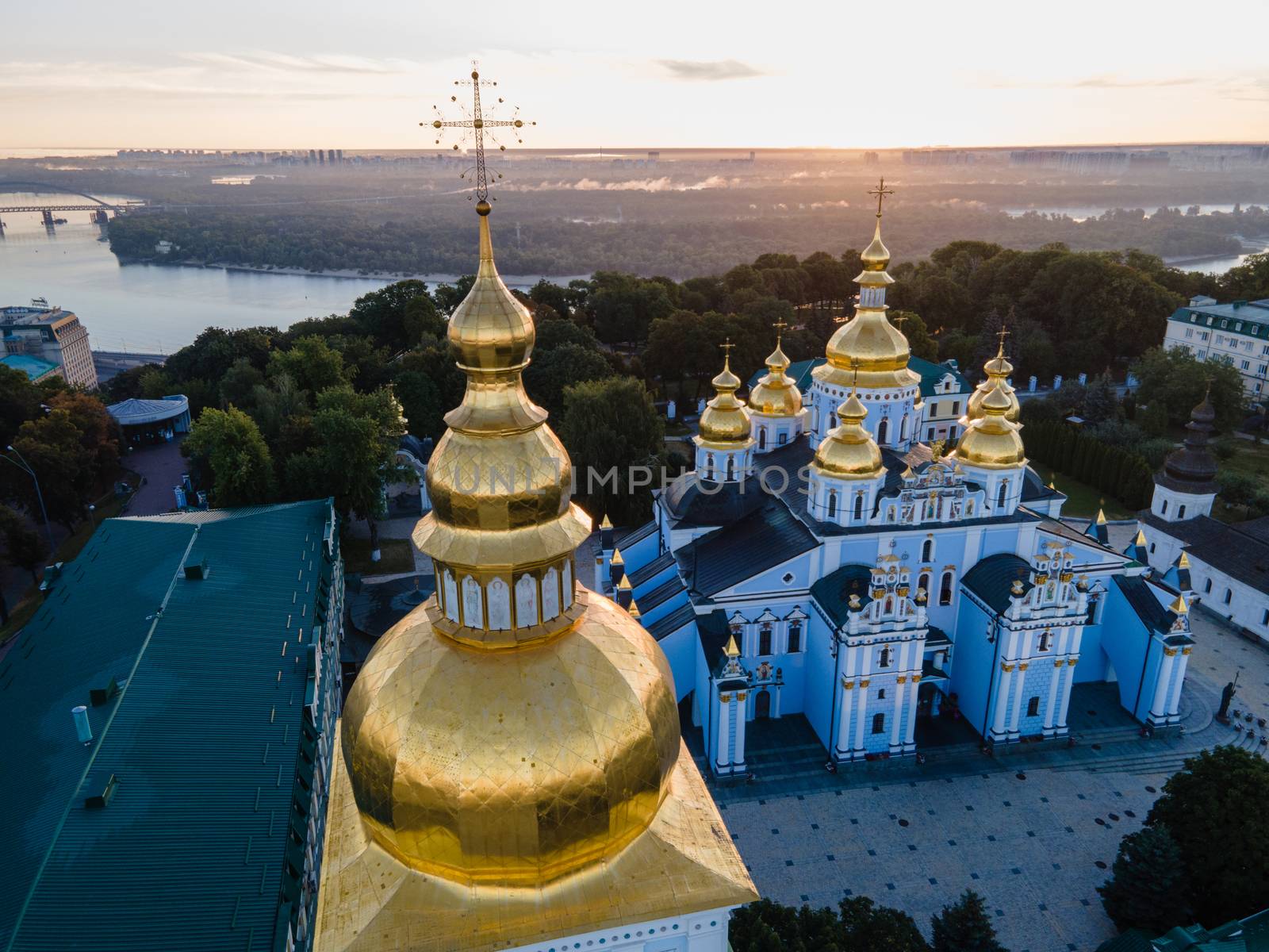 St. Michael's Golden-Domed Monastery in Kyiv, Ukraine. Aerial view.