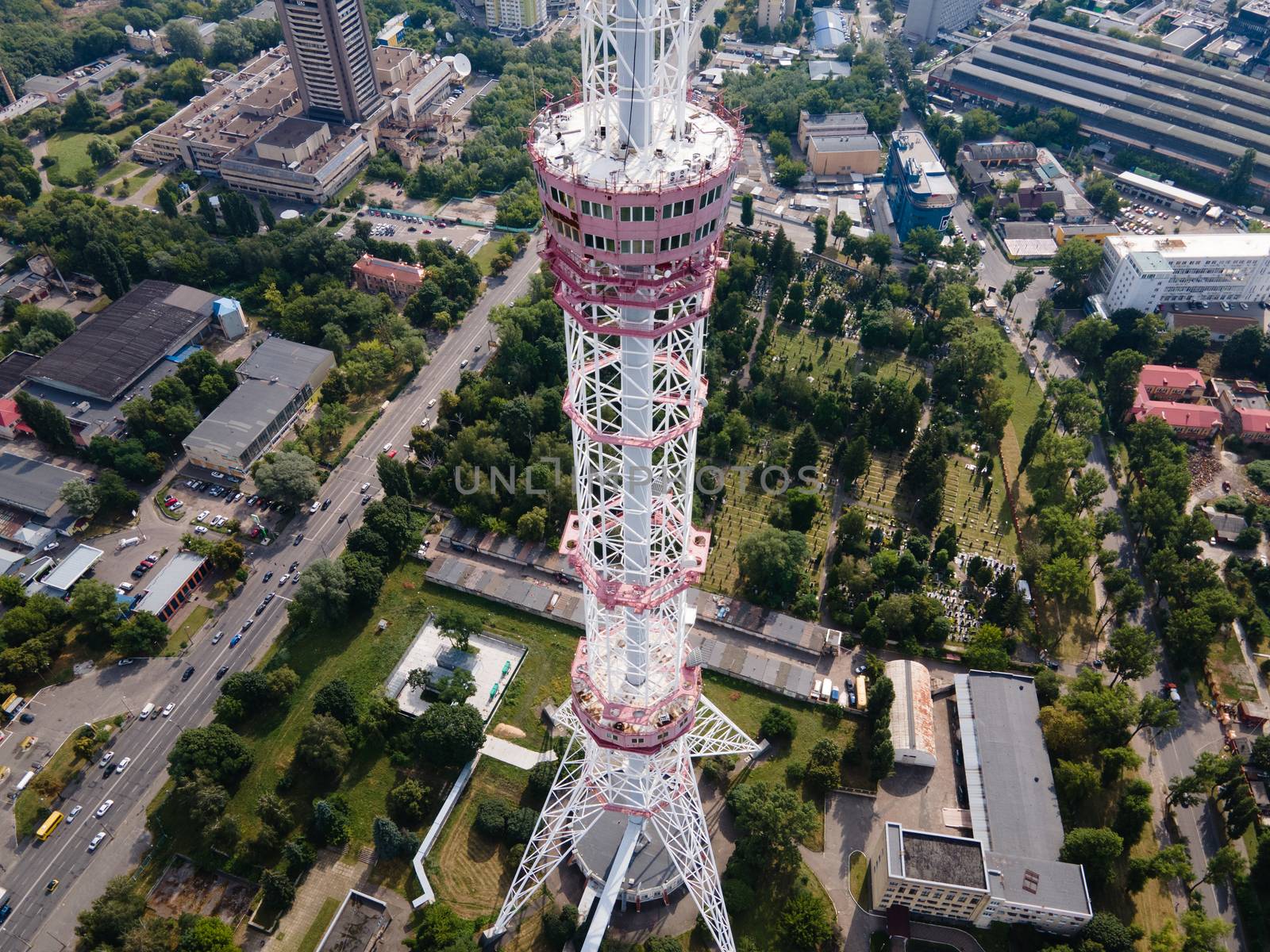 The architecture of Kyiv. Ukraine: TV tower. Aerial view. by Mykola_Kondrashev