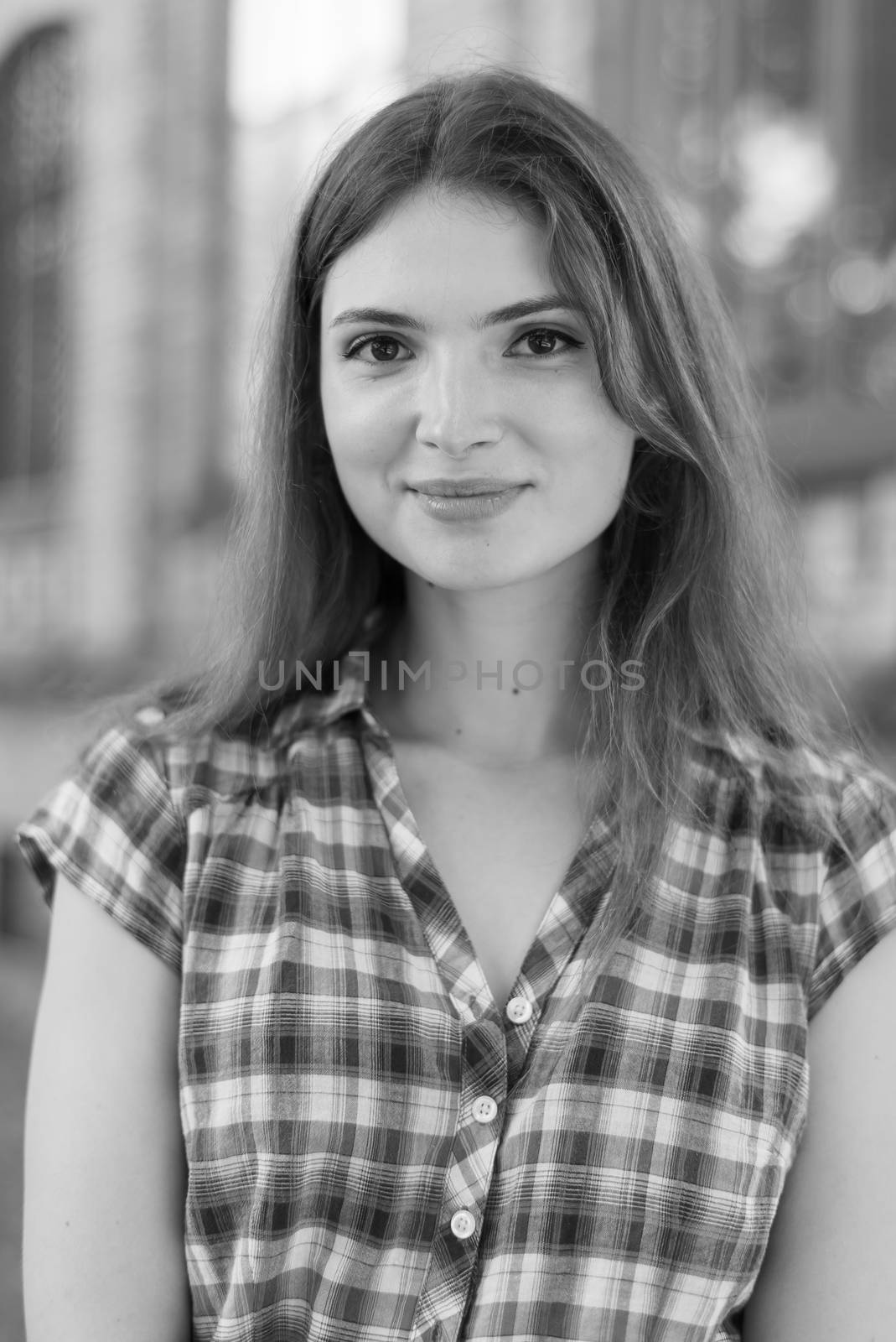 Young girl in a plaid shirt. Black and white photo. BW by Mykola_Kondrashev