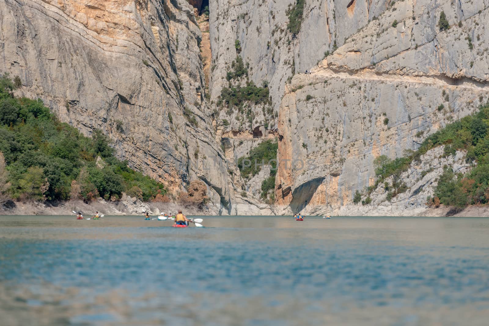 Congost de Montrebei, Catalonia, Spain : 2020 16 september : Kayak in the lake in  Montrebei gorge in Catalonia, Spain in summer 2020.