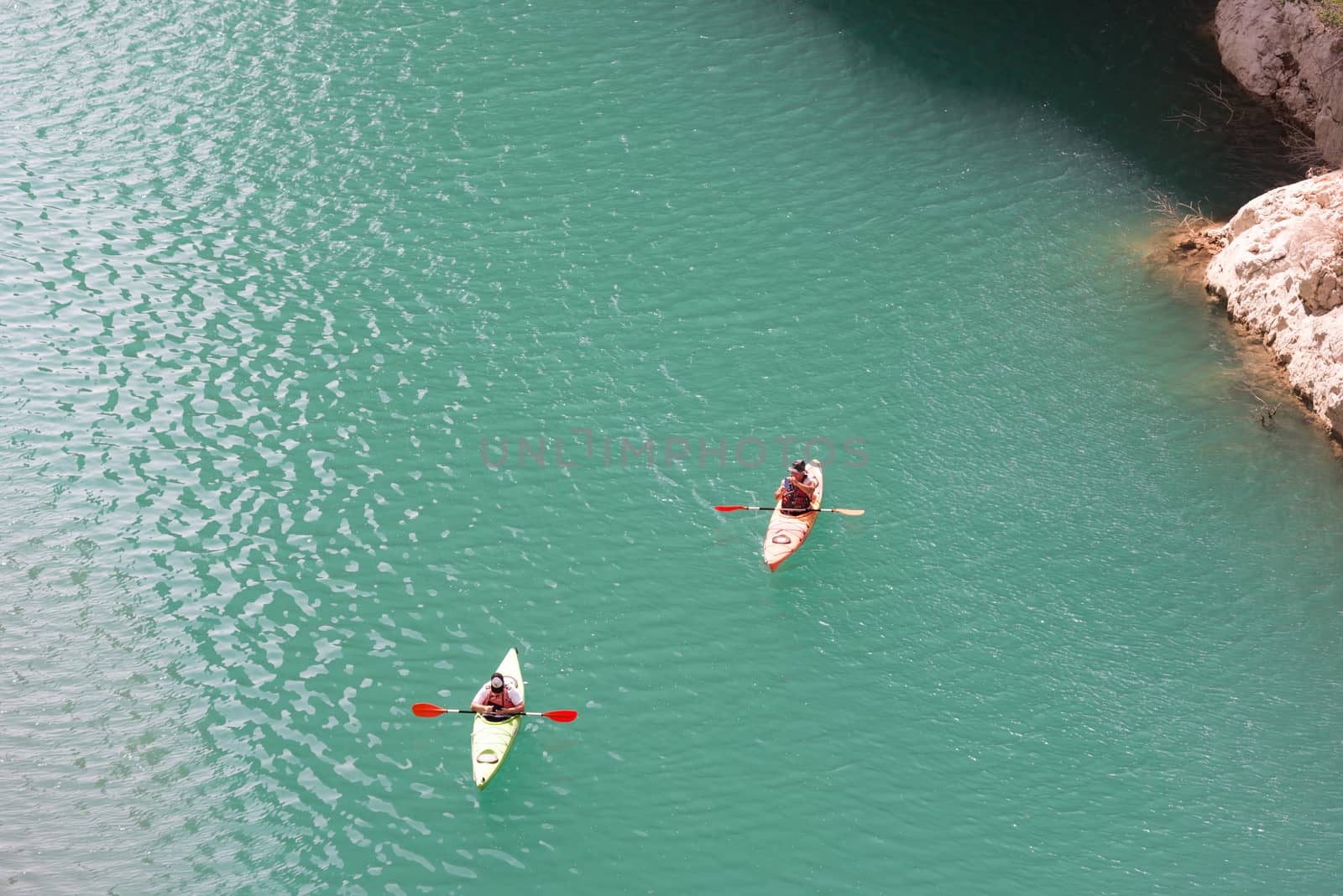 People walk in the trial in  Montrebei gorge in Catalonia, Spain in summer 2020.