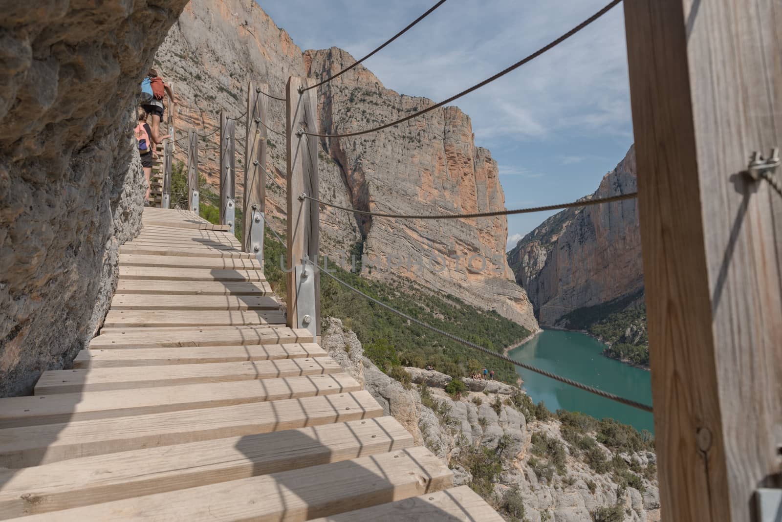 Stairs in the Congost de Mont-rebei gorge in Catalonia, Spain in summer 2020.
