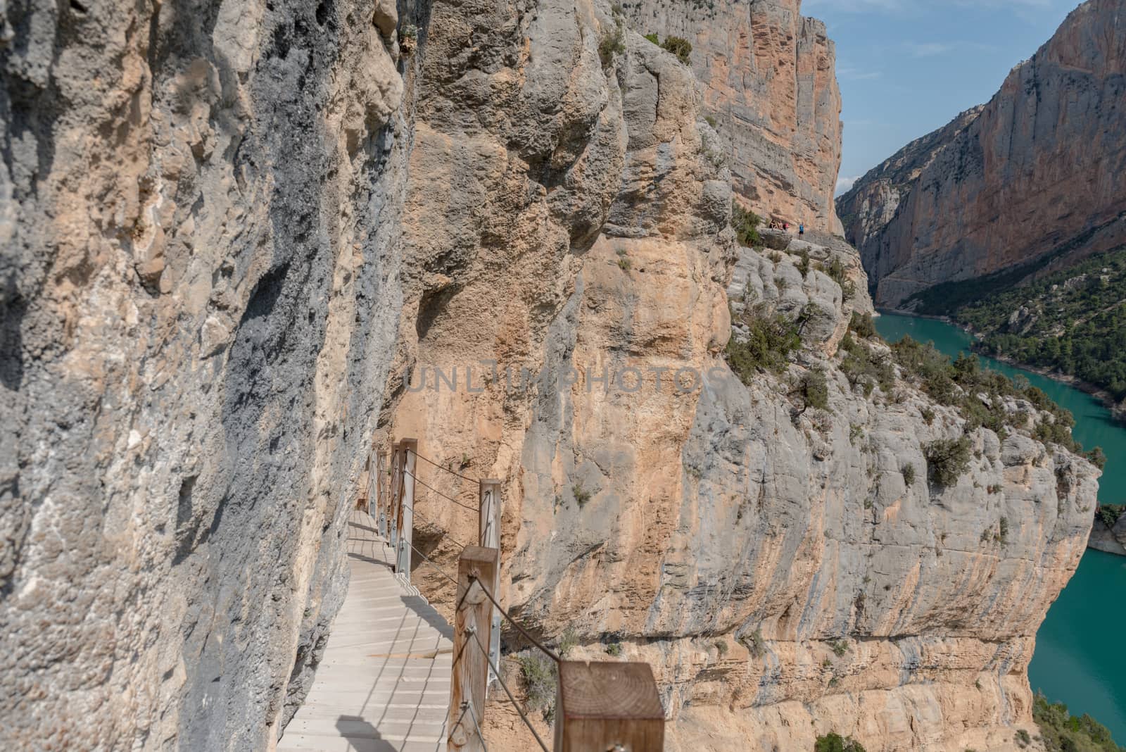 Stairs in the Congost de Mont-rebei gorge in Catalonia, Spain in summer 2020.