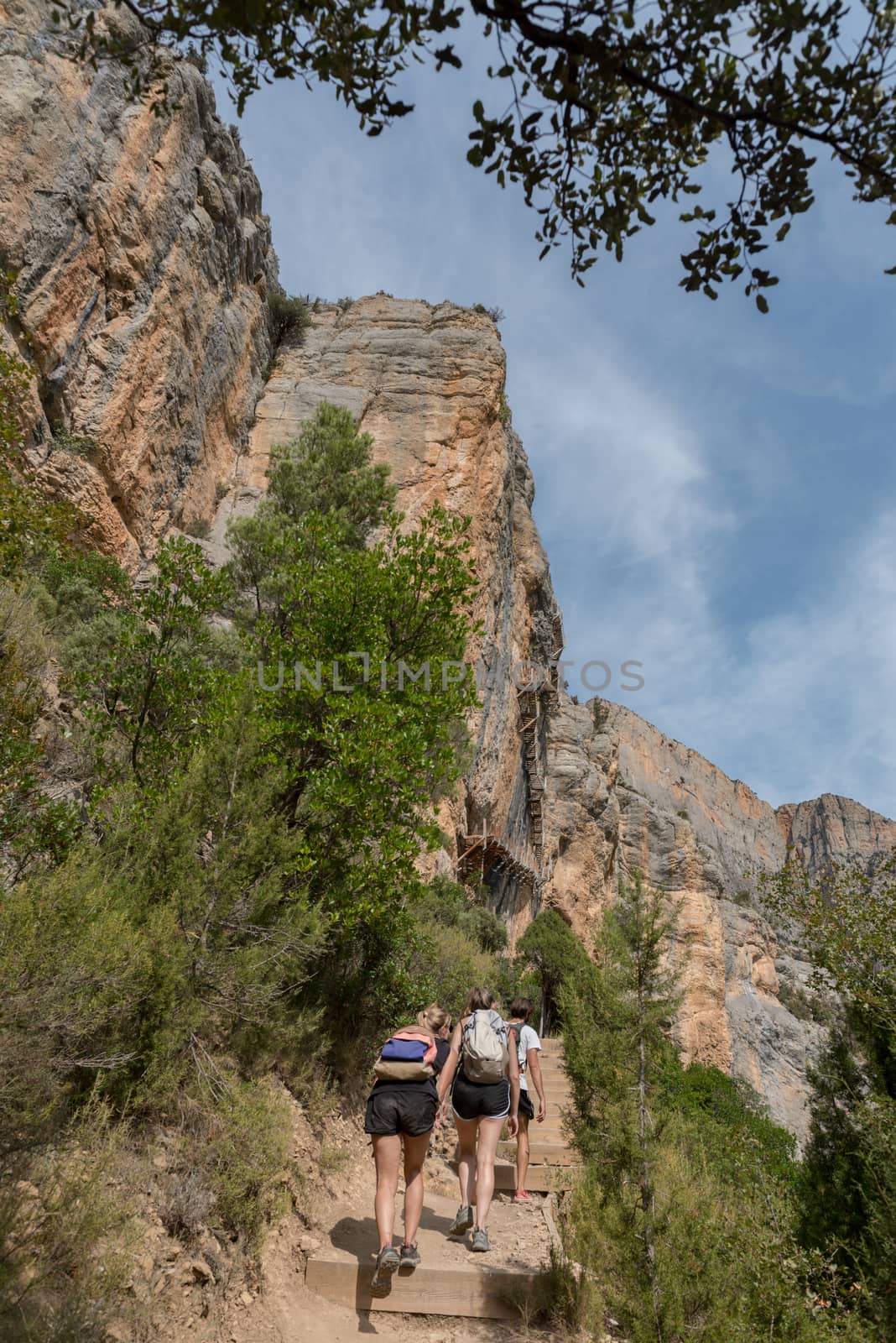 Congost de Montrebei, Catalonia, Spain : 2020 16 september : People in the trial in  Montrebei gorge in Catalonia, Spain in summer 2020.