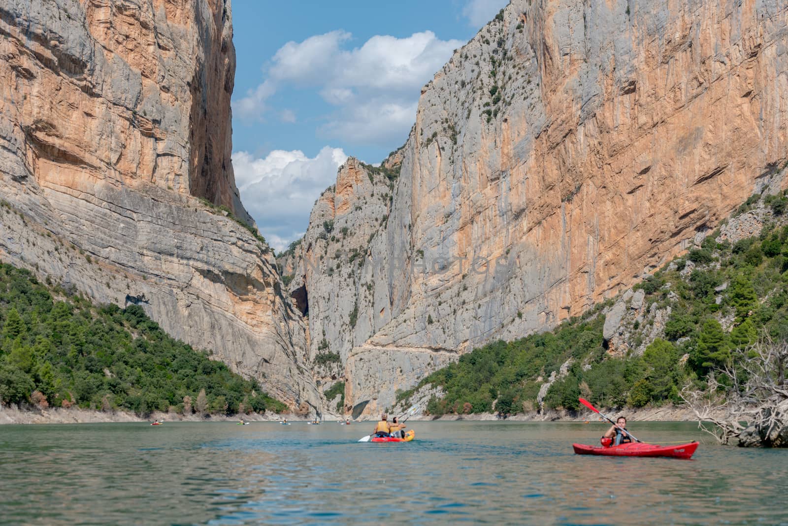 Congost de Montrebei, Catalonia, Spain : 2020 16 september : Kayak in the lake in  Montrebei gorge in Catalonia, Spain in summer 2020.