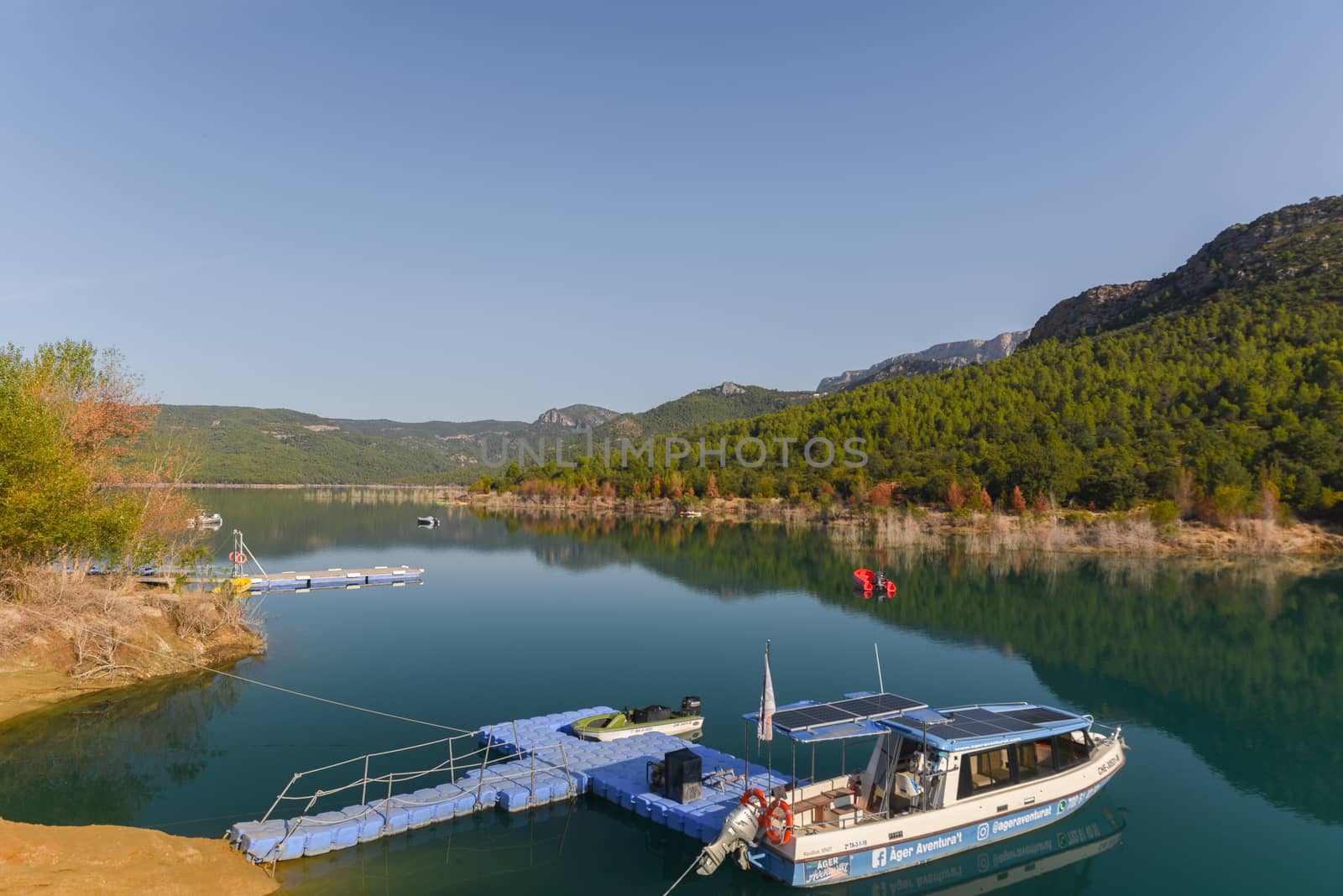 Congost de Montrebei, Catalonia, Spain : 2020 16 september : Pier in the Montrebei gorge in Catalonia, Spain in summer 2020.