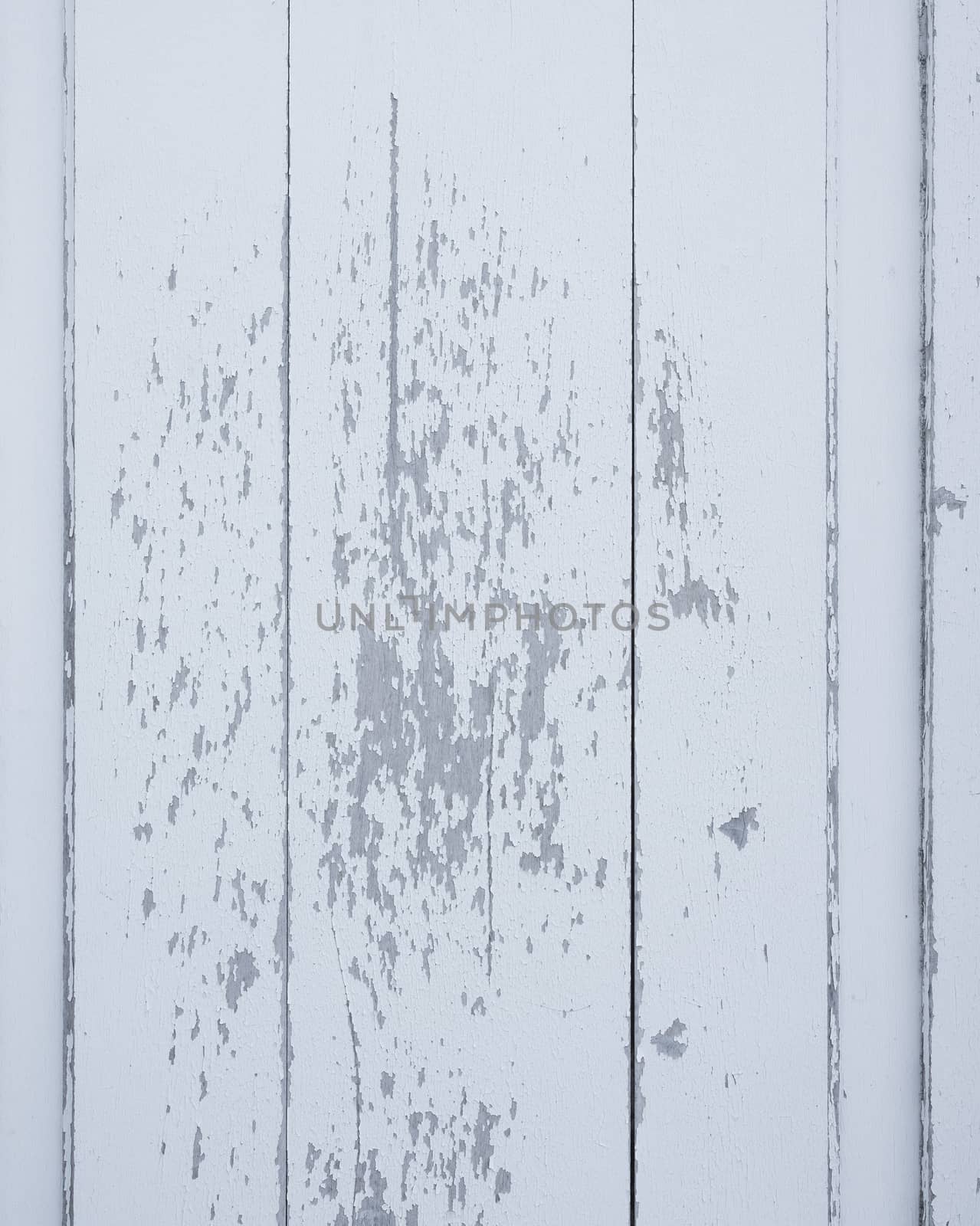 vertical planks with peeling blue white paint by ahavelaar