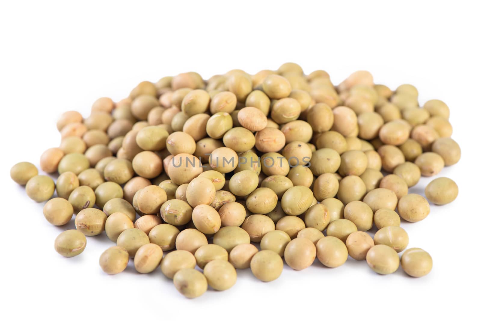 Yellow-green Taiwanese organic non-GMO soybeans, soy beans in a container isolated on white backgorund, close up, clipping path.