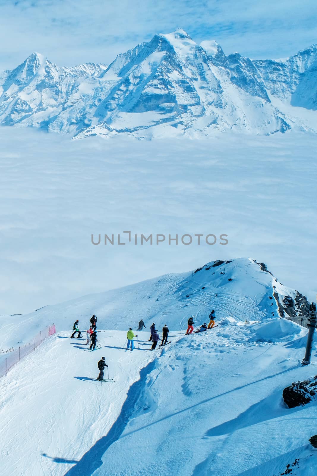 Stunning Panoramic view Snow moutain of the Swiss Skyline from S by Surasak