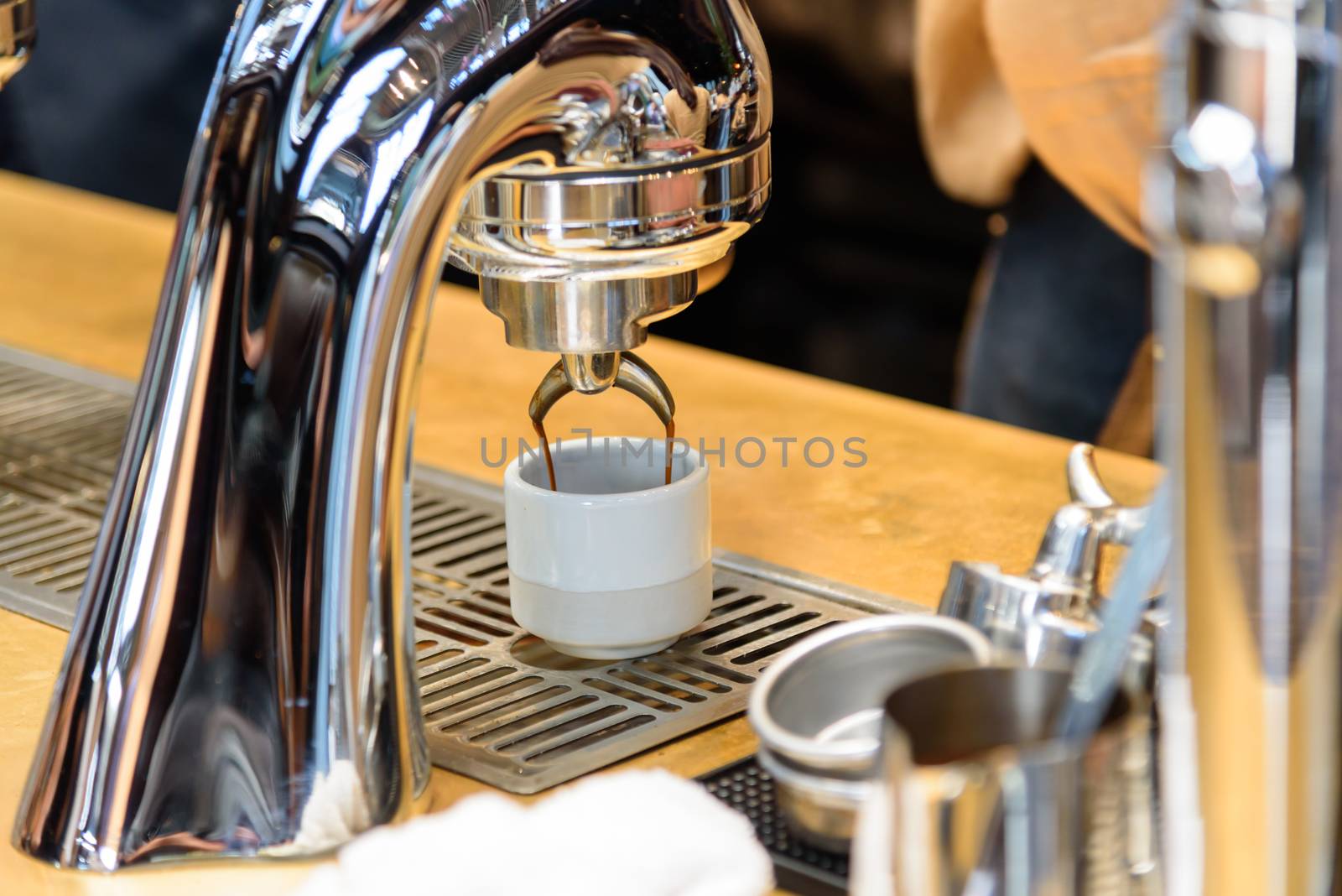 Closeup to Coffee making machine in the counter bar in coffee cafe by rukawajung