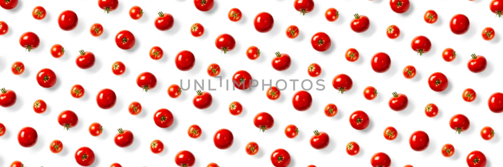 banner - creative background from red tomatoes. Abstract background. of isolated ripe Tomato on the white background not seamless pattern. flat lay