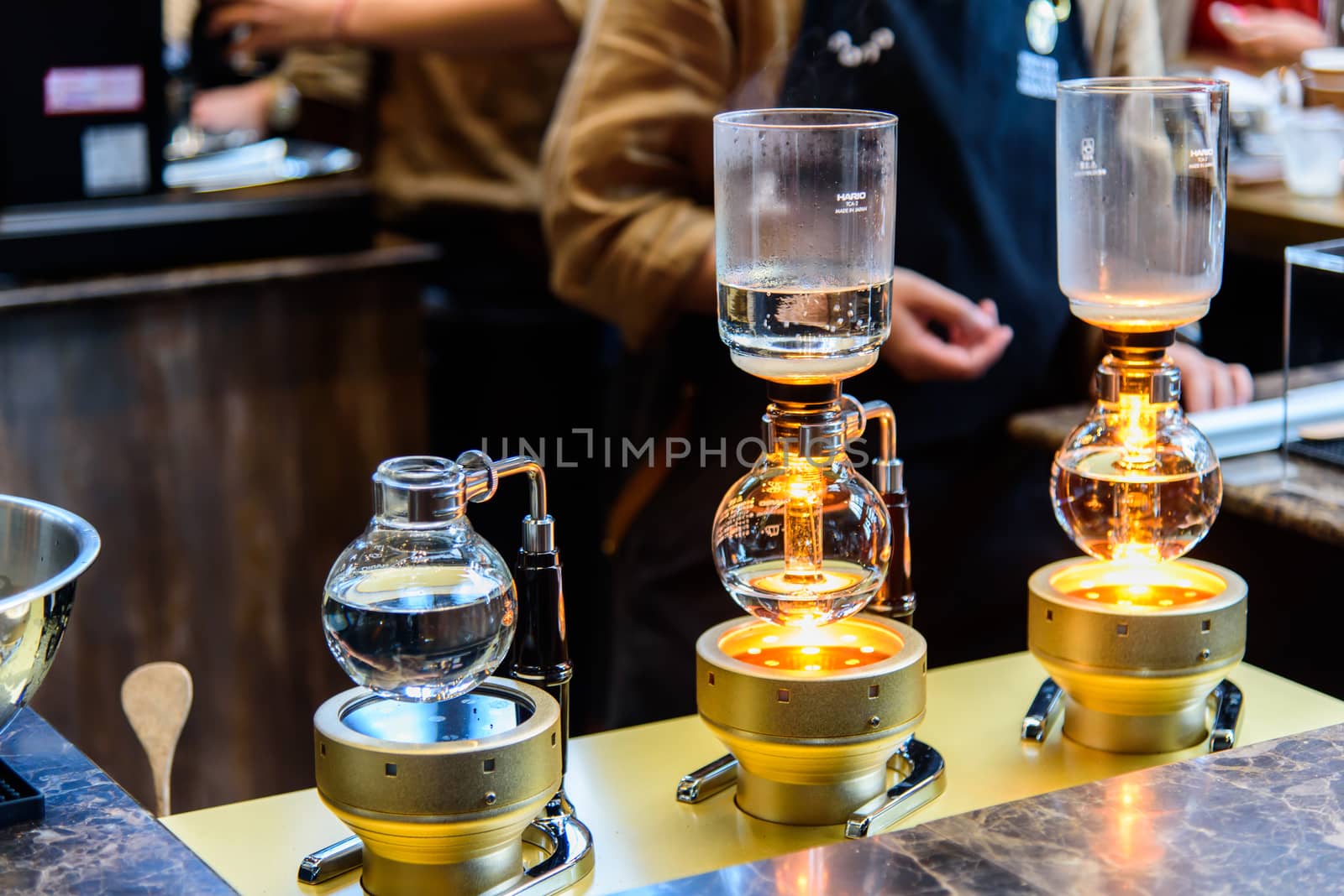 Bangkok, Thailand - 16 September, 2020: Barista making a coffee nitro menu of NANA Hunter Coffee Roasters