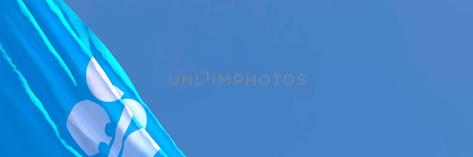 3D rendering of the national flag of Organization of the Petroleum Exporting Countries waving in the wind against a blue sky