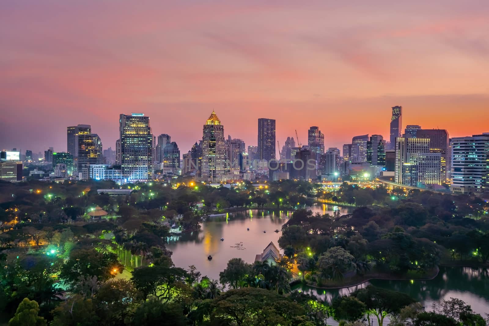 Downtown Bangkok city skyline with Lumpini park from top view in by f11photo