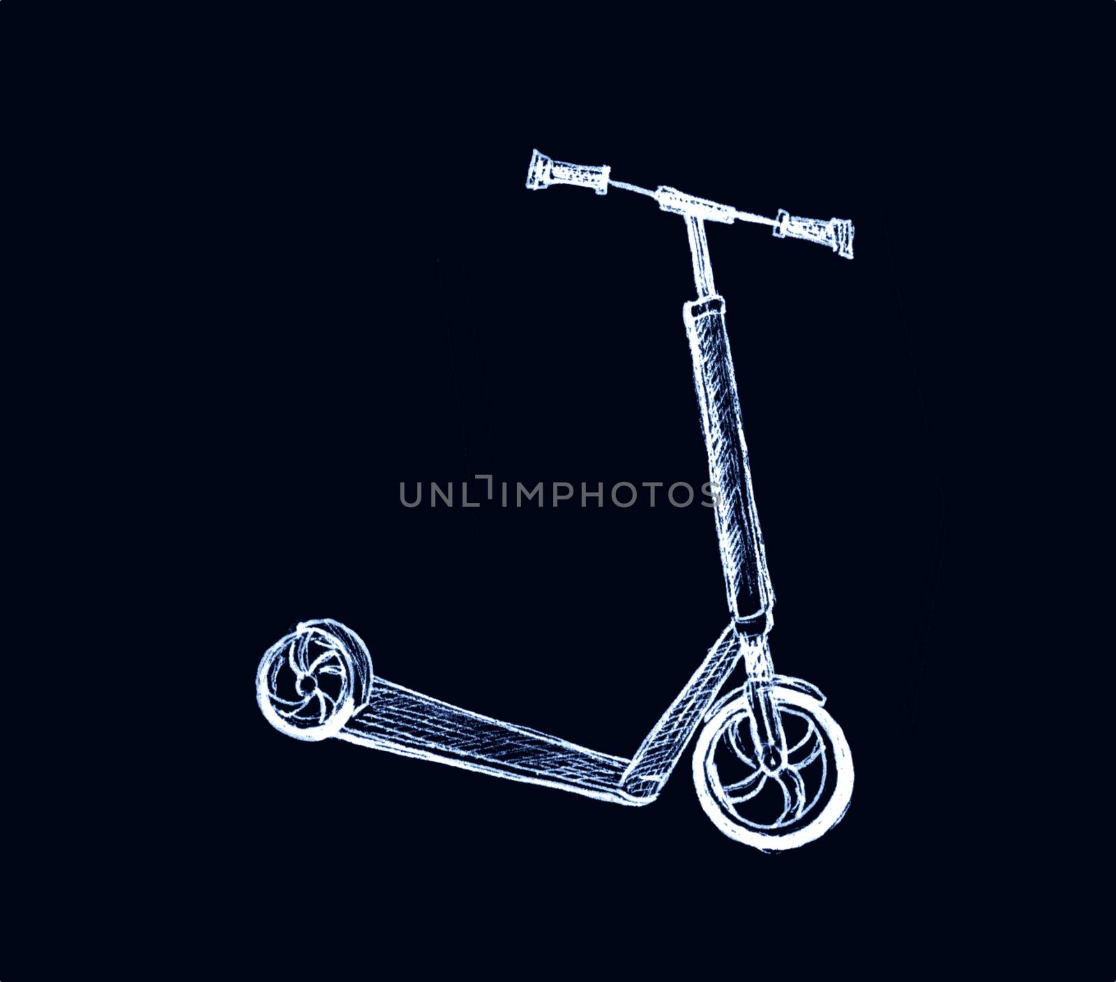 Scooter sketch isolated on dark background. Eco alternative transport concept. Han-drawn illustration by sshisshka