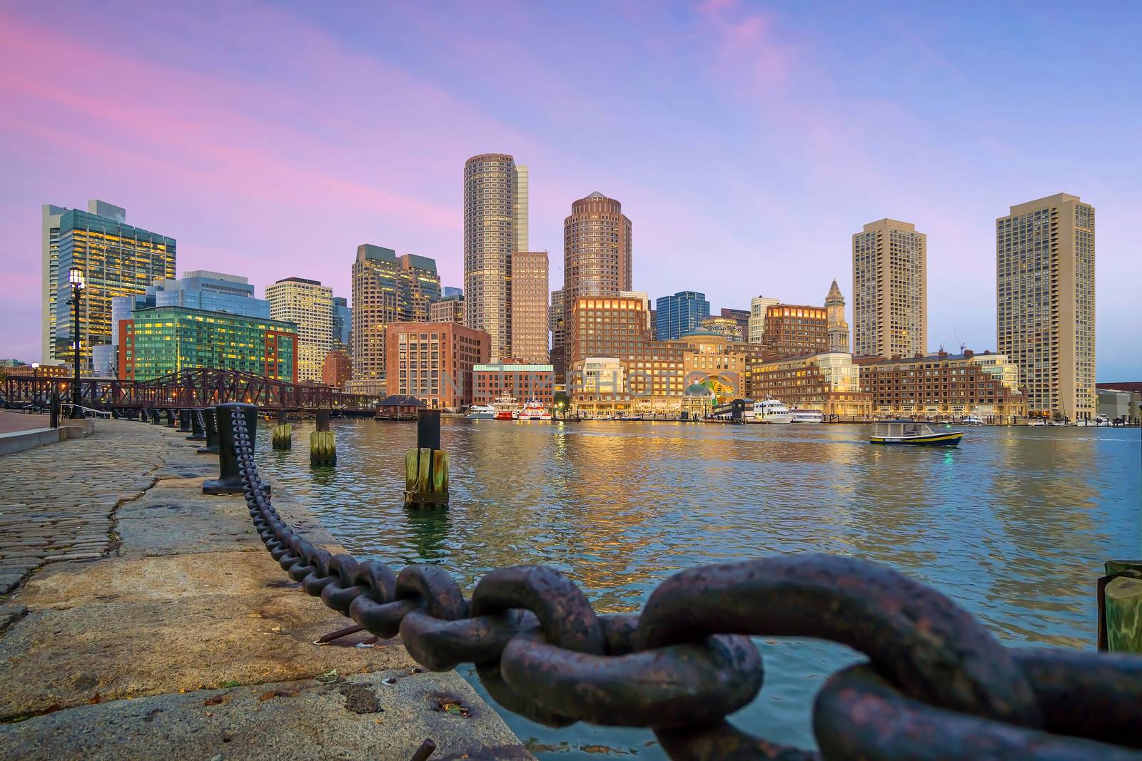 Boston Harbor and Financial District at twilight, Massachusetts  by f11photo