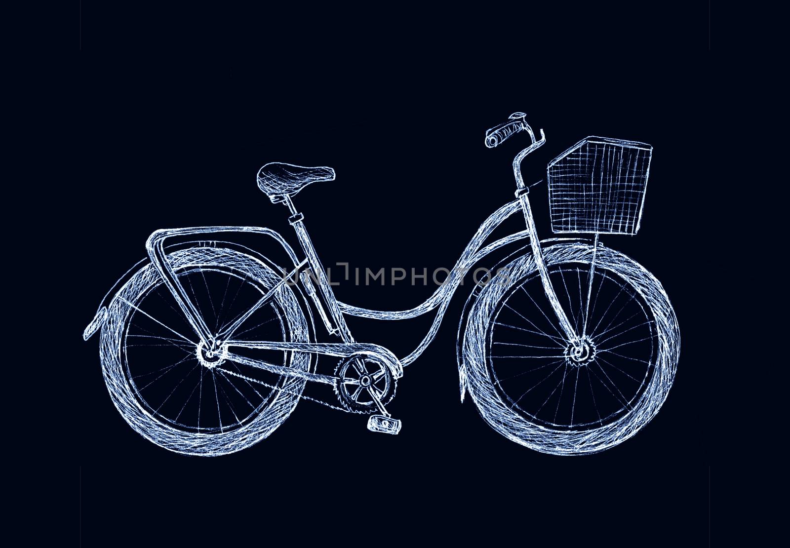 Vintage road bicycle hand drawn illustration. Eco transport sketch isolated on black background.