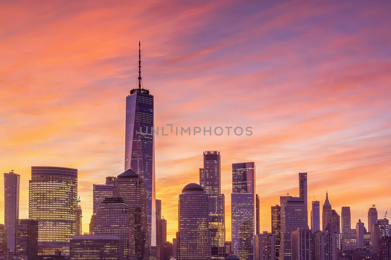 New York City downtown skyline at sunset - beautiful cityscape by f11photo