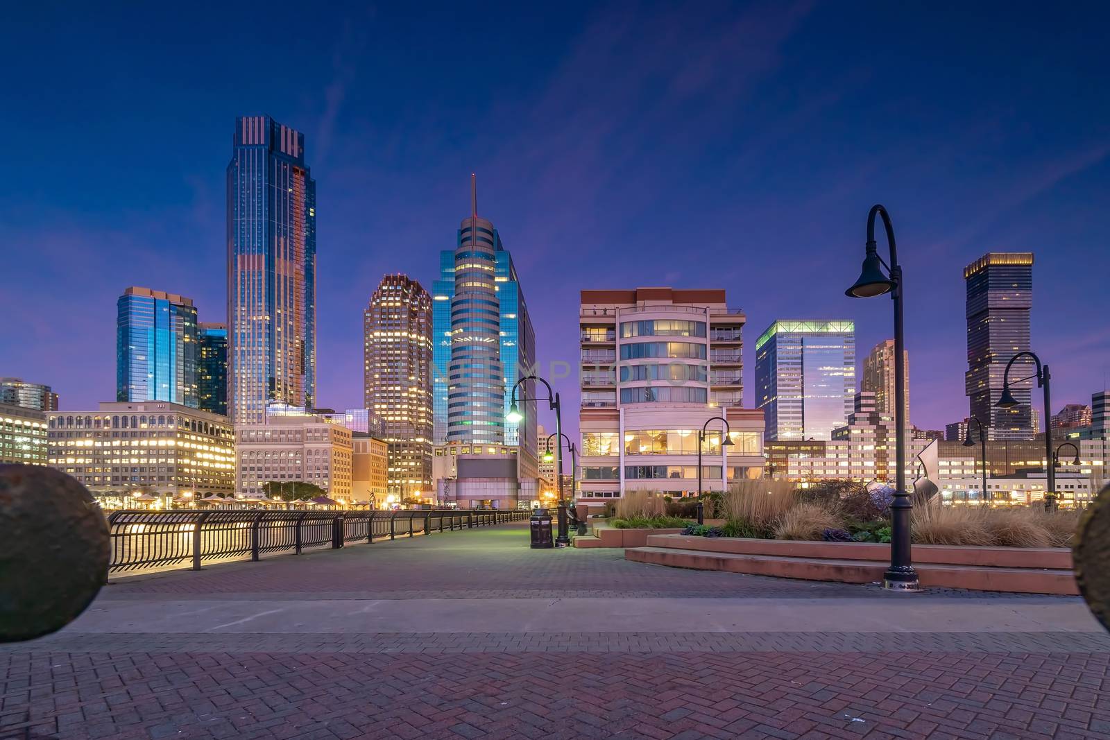 Skyline of Jersey City, New Jersey from New York Harbor in USA