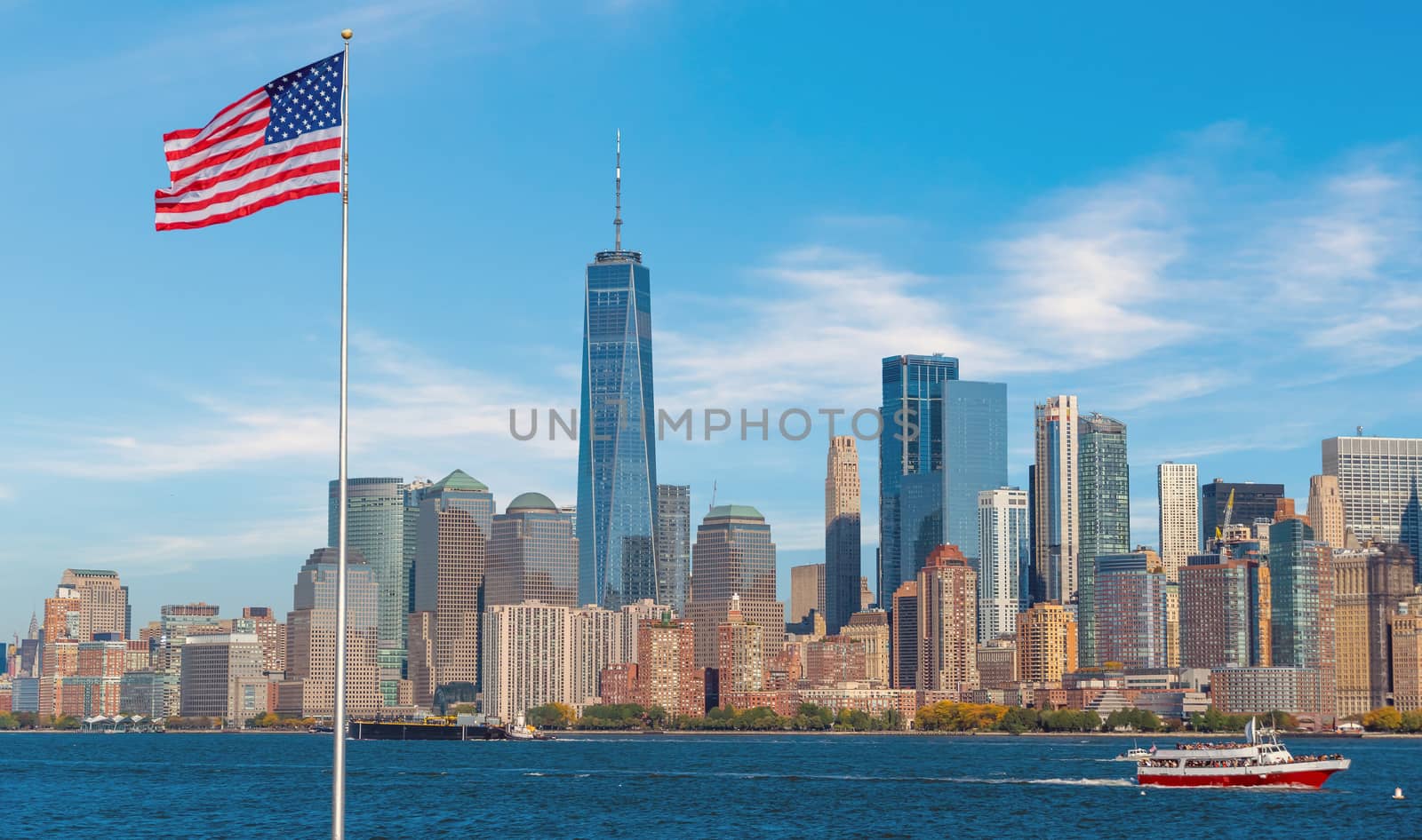 Manhattan city skyline background, Landmarks of New York City, USA
