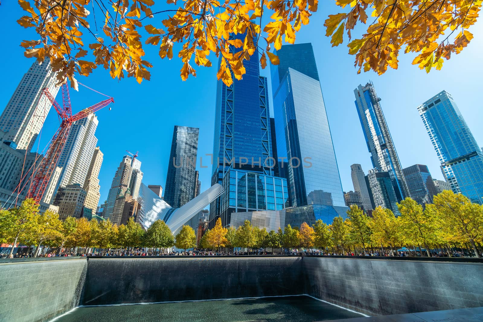 NEW YORK CITY - October 25, 2019 :  9/11 Memorial at World Trade Center Ground Zero in downtown Manhattan, NYC USA