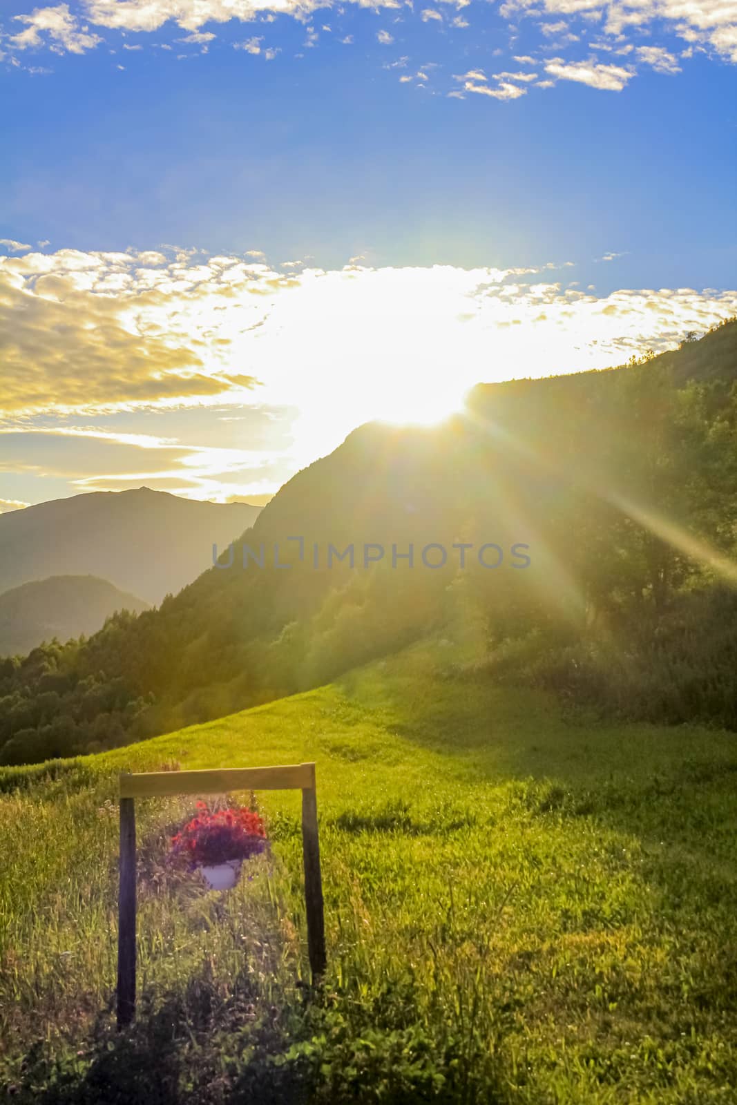 Spectacular sunset above mountains and valleys in beautiful Hemsedal, Norway. by Arkadij