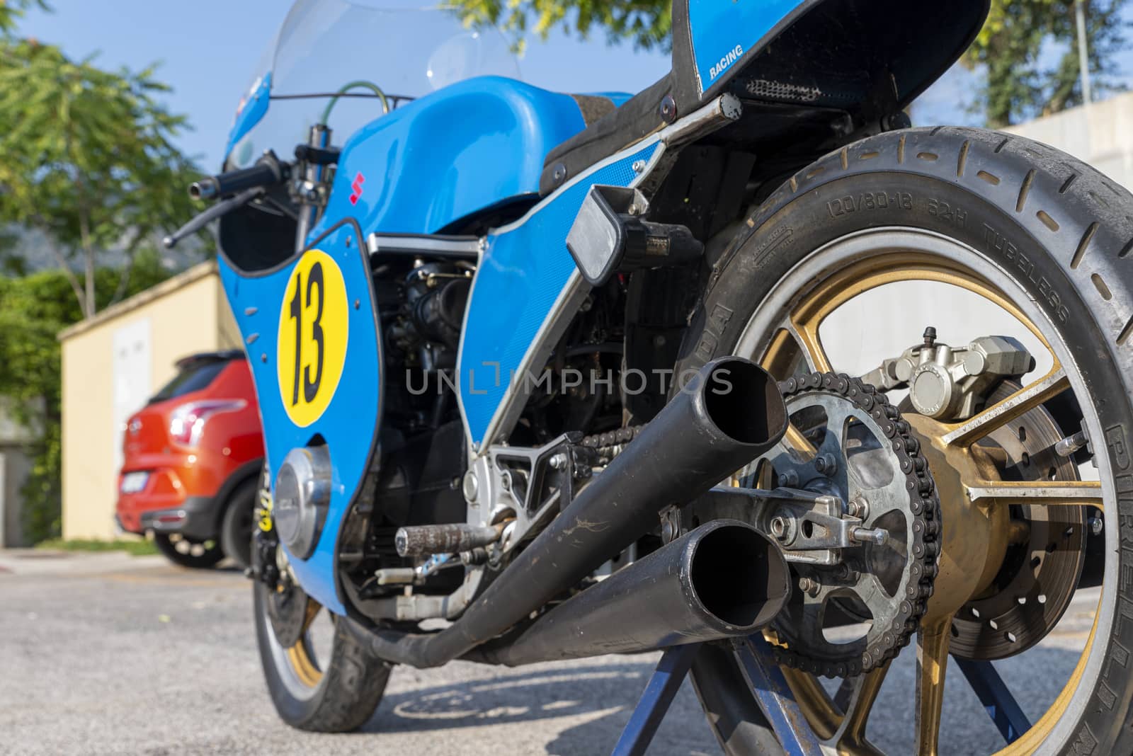 TERNI,ITALY SEPTEMBER 18 2020:detail of a vintage Kawasaky 500 motorcycle