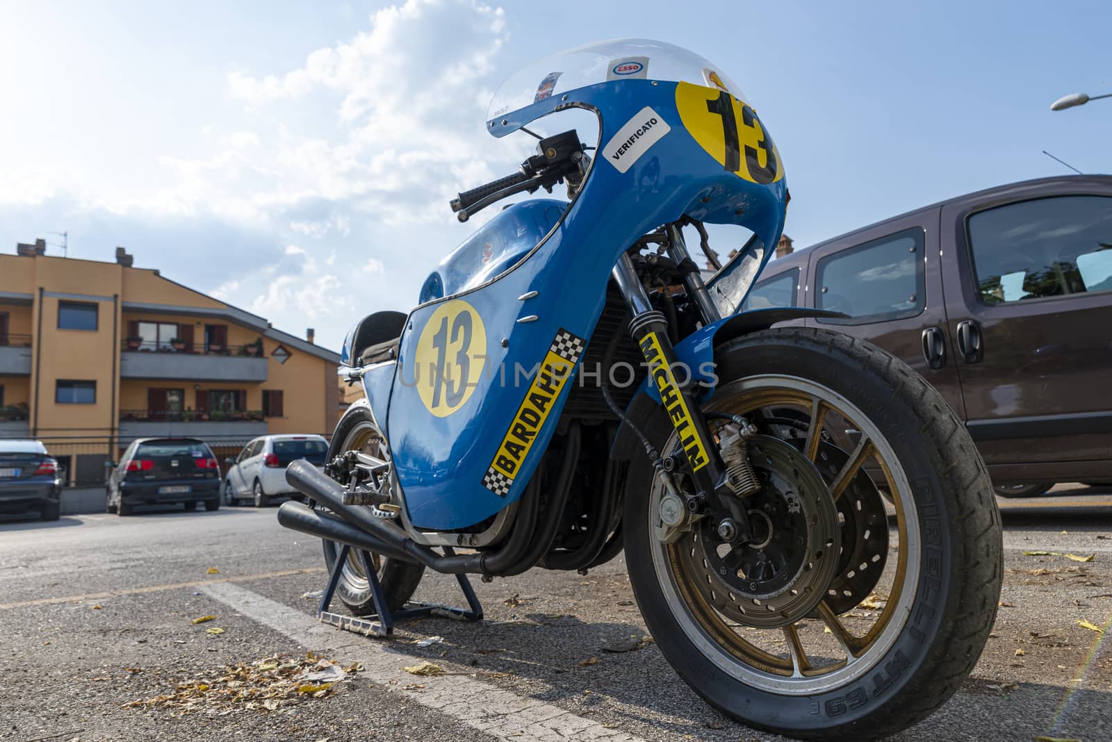 TERNI,ITALY SEPTEMBER 18 2020:detail of a vintage Kawasaky 500 motorcycle