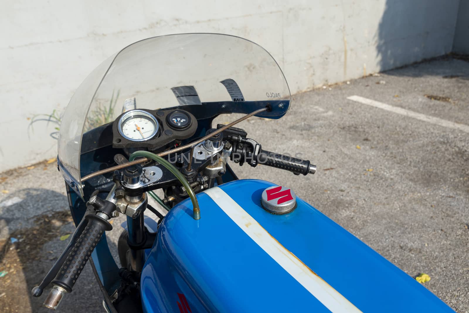 TERNI,ITALY SEPTEMBER 18 2020:detail of a vintage Kawasaky 500 motorcycle
