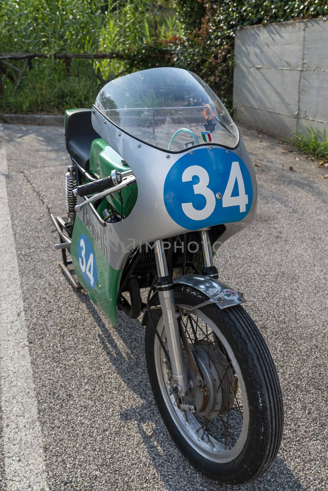 TERNI,ITALY SEPTEMBER 18 2020:detail of a vintage benelli 250 motorcycle