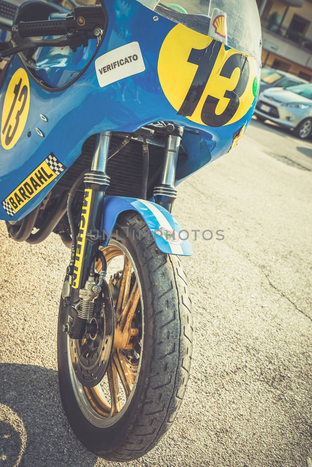 TERNI,ITALY SEPTEMBER 18 2020:detail of a vintage Kawasaky 500 motorcycle