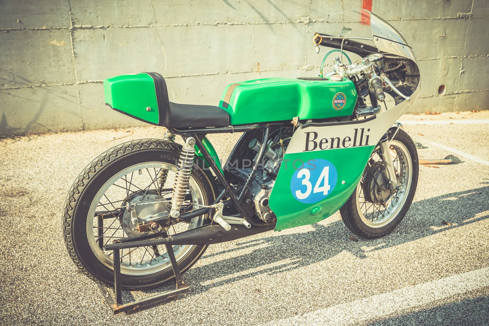 TERNI,ITALY SEPTEMBER 18 2020:detail of a vintage benelli 250 motorcycle