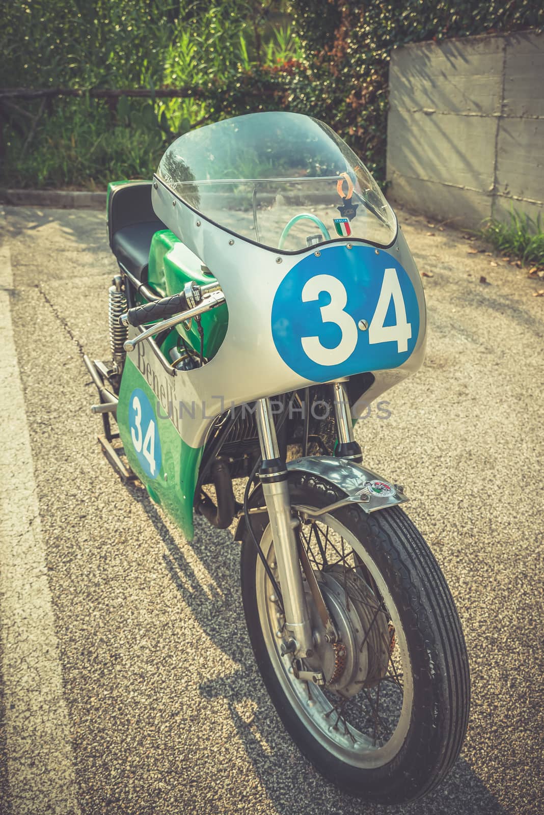 TERNI,ITALY SEPTEMBER 18 2020:detail of a vintage benelli 250 motorcycle