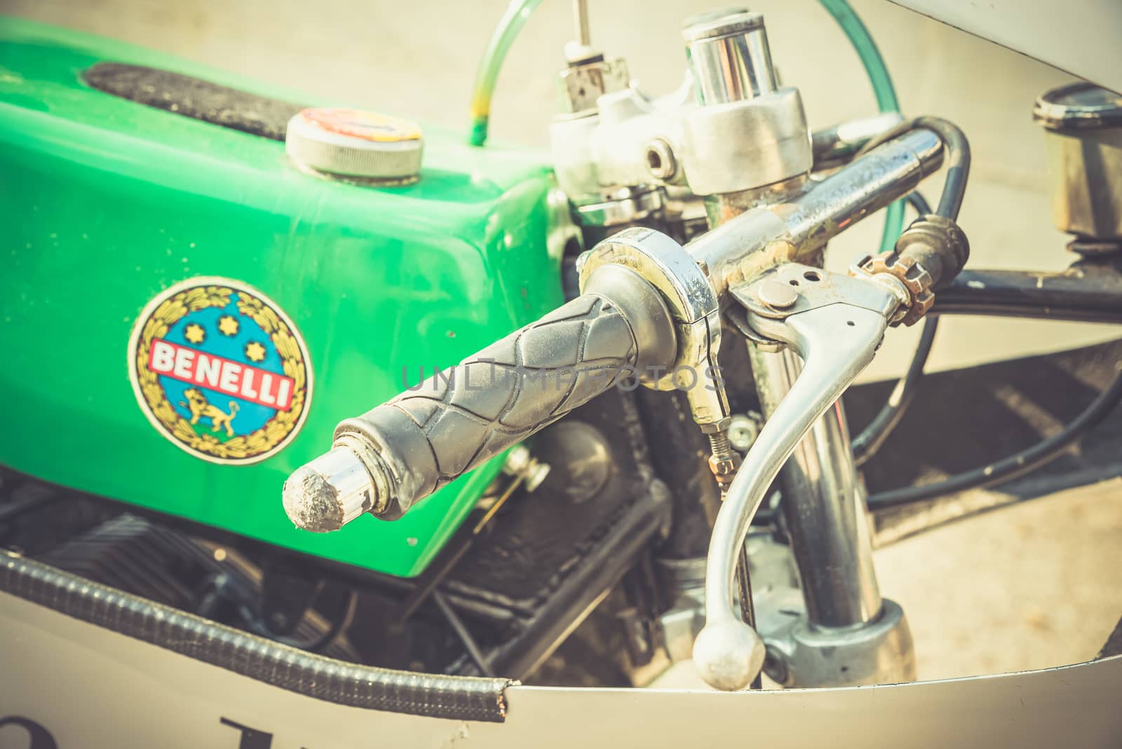 TERNI,ITALY SEPTEMBER 18 2020:detail of a vintage benelli 250 motorcycle