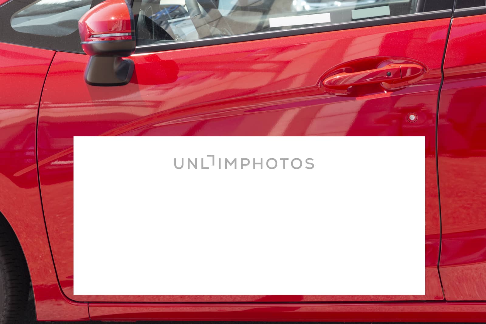 Blank White Magnetic Sign on Red Car Door by stockbuster1