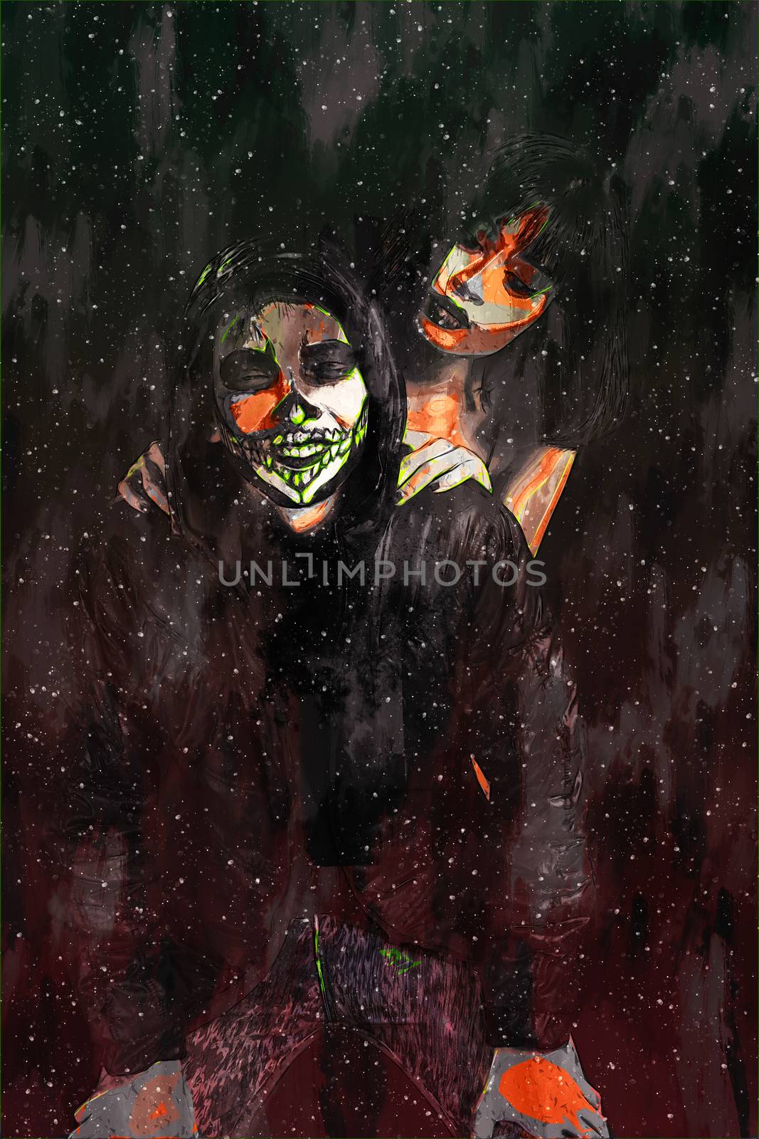 Digital painting of male and female zombie, man and woman with b by cuckoo_111