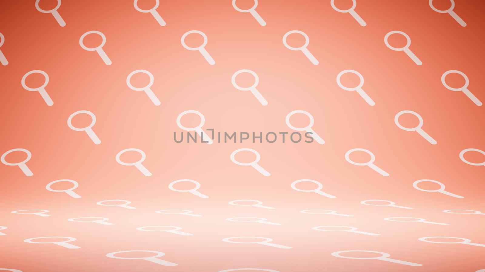 Empty Blank Red and White Magnifier Glass Symbol Pattern Studio Background 3D Render Illustration