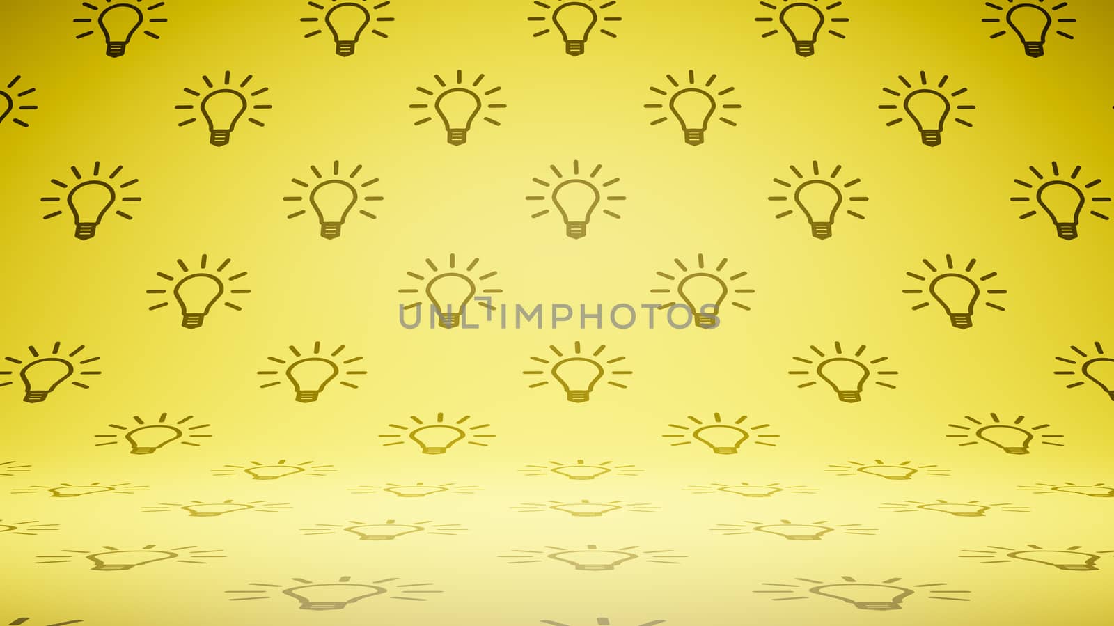 Empty Blank Yellow Light Bulb Symbol Pattern Studio Background 3D Render Illustration