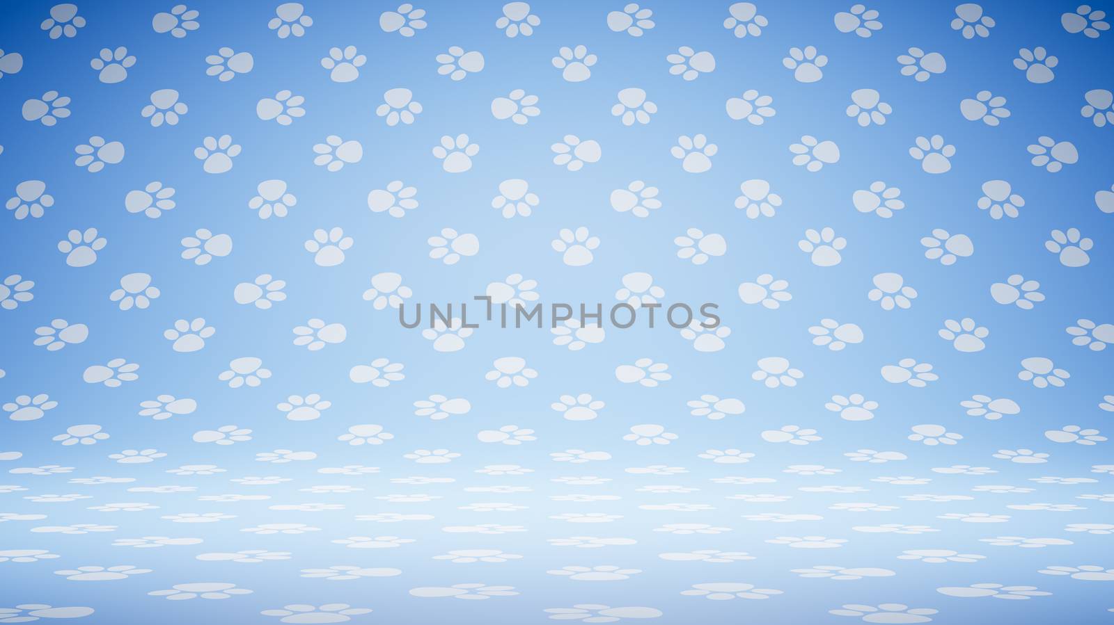 Empty Blank Blue and White Pet Footprint Symbol Pattern Studio Background 3D Render Illustration