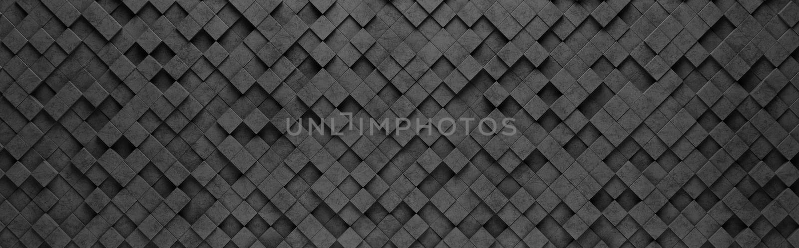 Wall of Small Black Squares Tiles Arranged in Random Height 3D Pattern Background Illustration