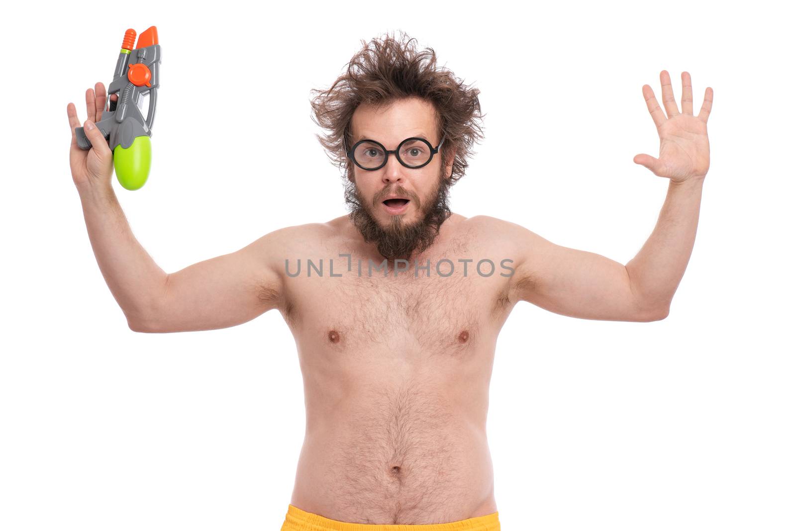 Crazy bearded man - beach concept by fotostok_pdv