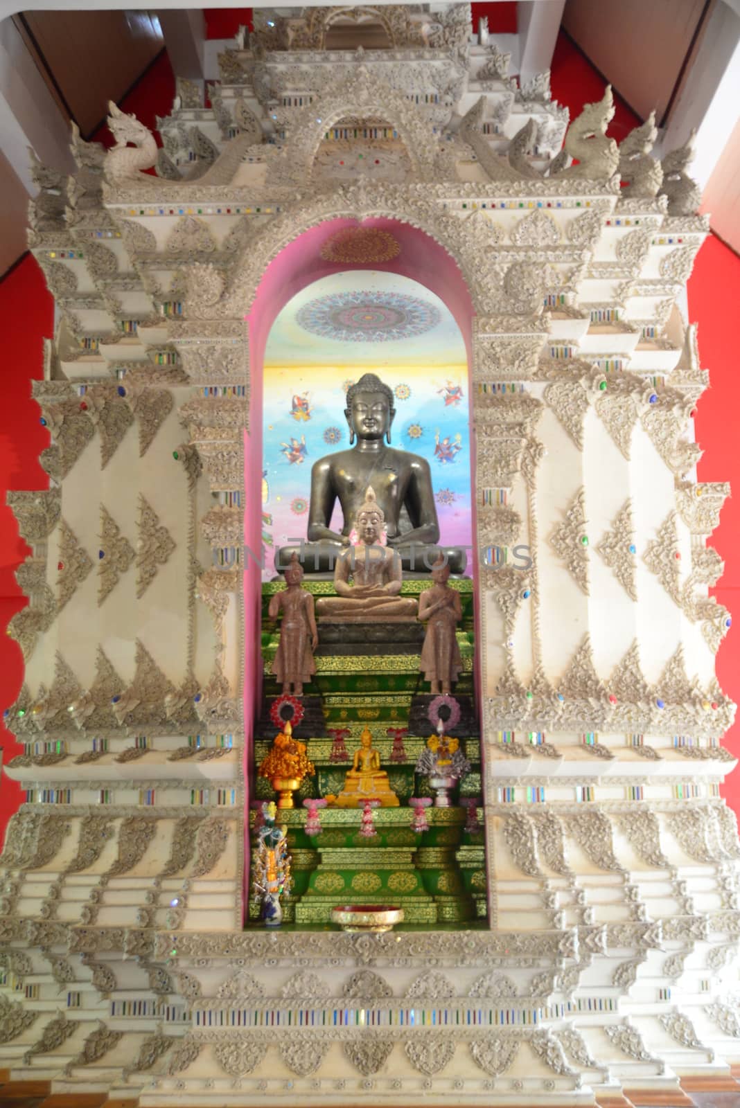 Phayao, Thailand – 21 December, 2019 : Buddha statue in bower at Wat Analyo Thipayaram, Phayao province, Thailand