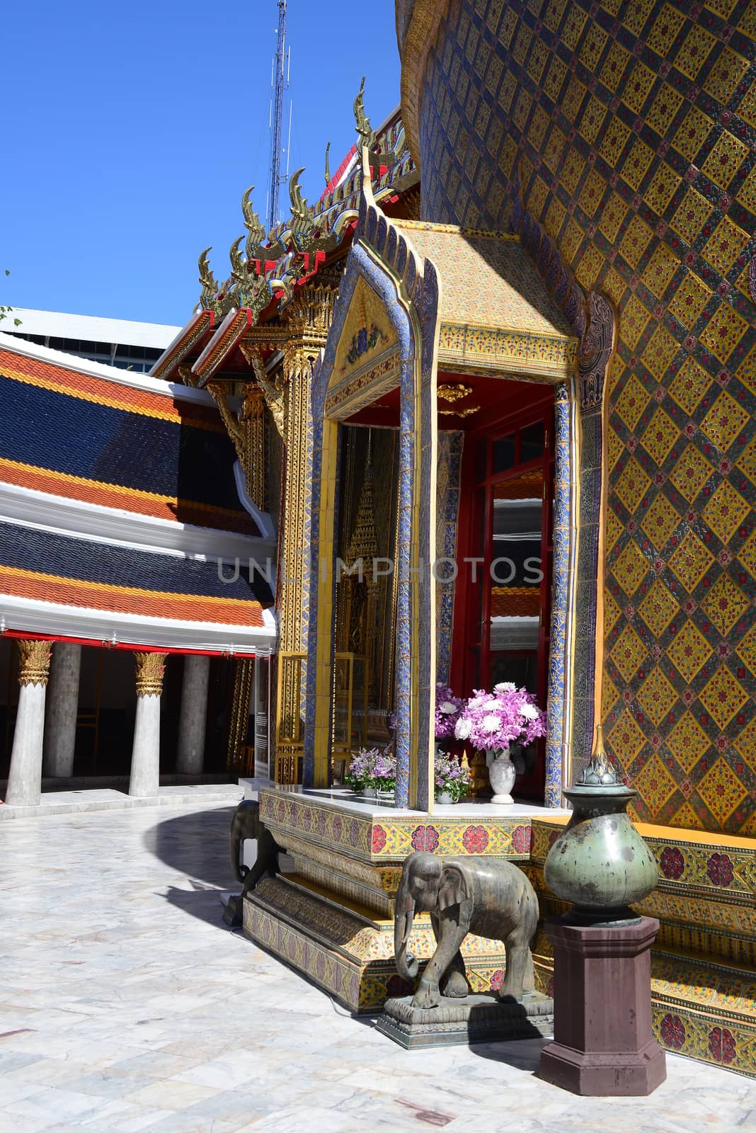 Beautiful Thai Temple  Wat Ratchabophit or formally Wat Ratchabophit Sathit Maha Simaram Ratcha Wora Maha Wihan, The temple was built during the reign of King Chulalongkorn (Rama V), Bangkok, Thailand