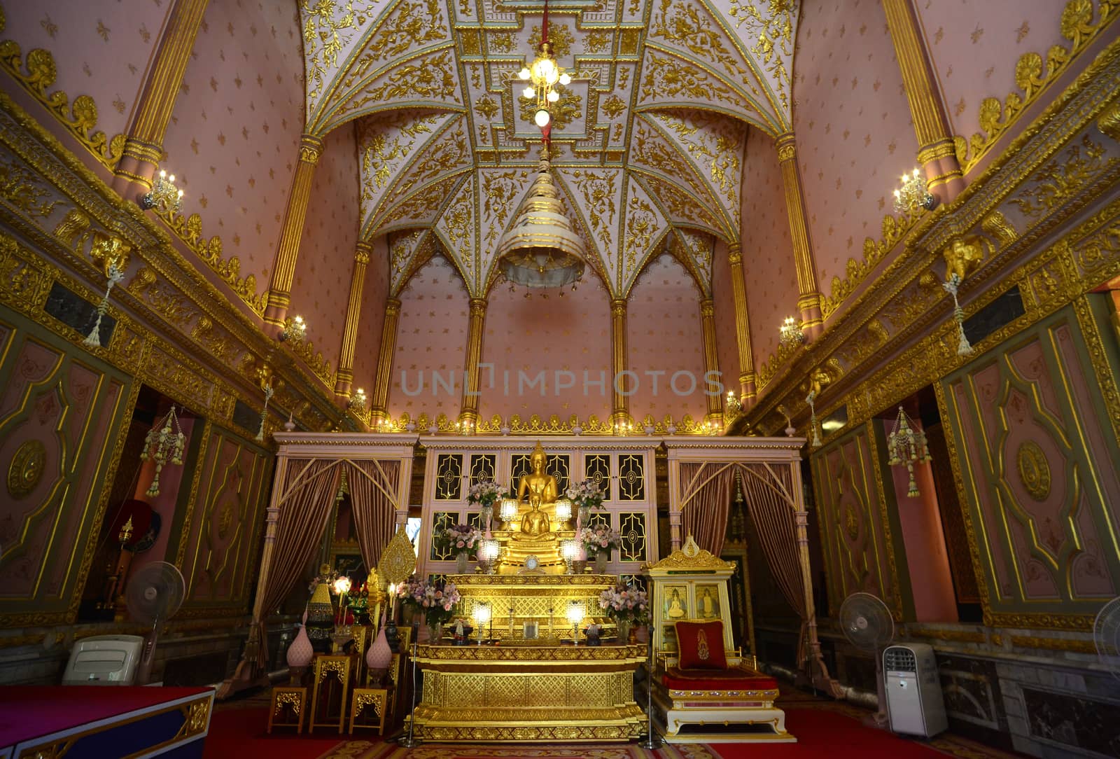 BANGKOK, THAILAND -JANUARY 30, 2020: phra Buddha pradipavarodaya and Phra Buddha Angkhiros Noi The principle Buddha scuplture in the ordination hall at Wat Ratchabophit