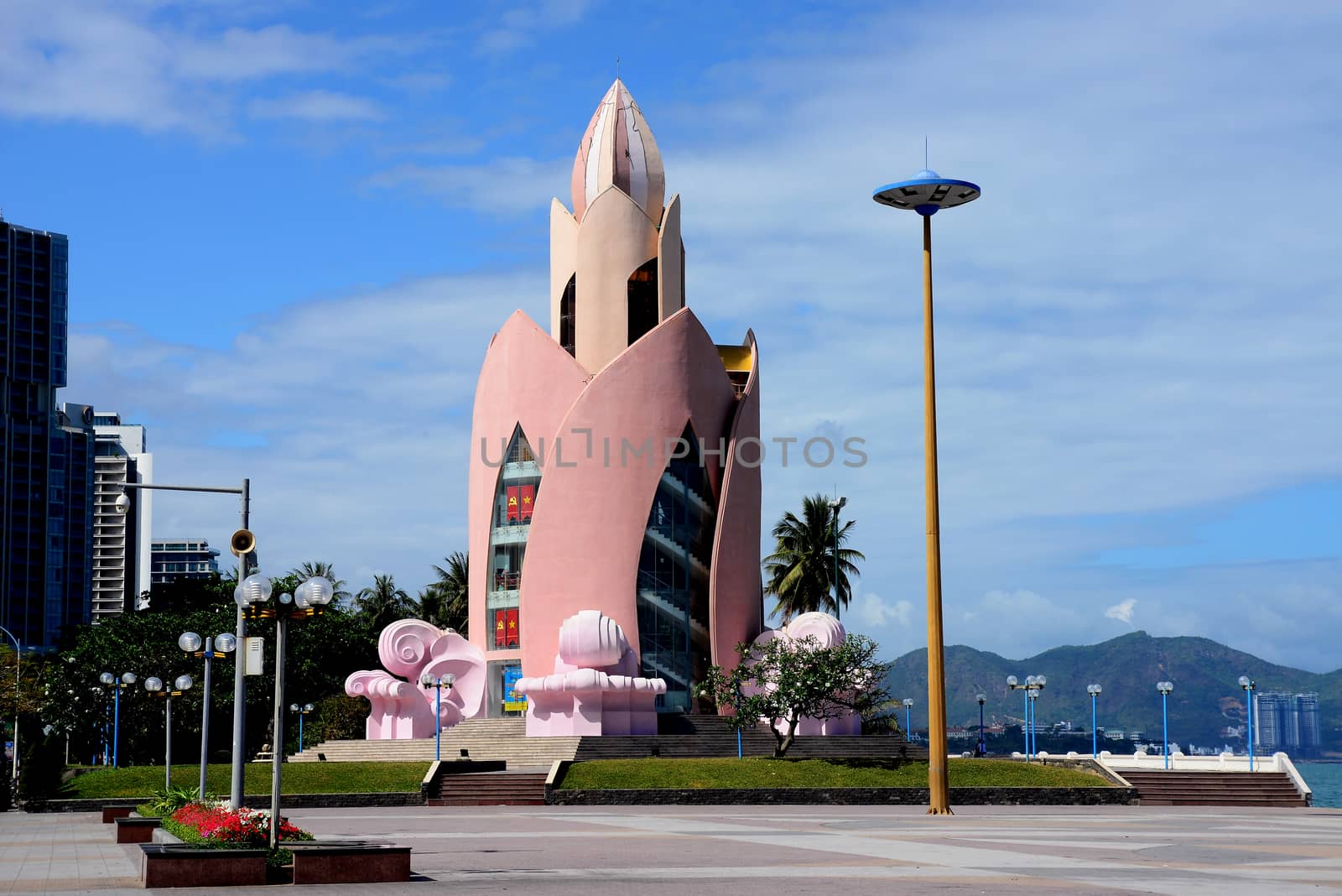 NHA TRANG, VIETNAM – 29 FEBRUARY 2020 : Tram Huong Tower, which is located in the center of the city, ,is considered as the symbol of Nha Trang city